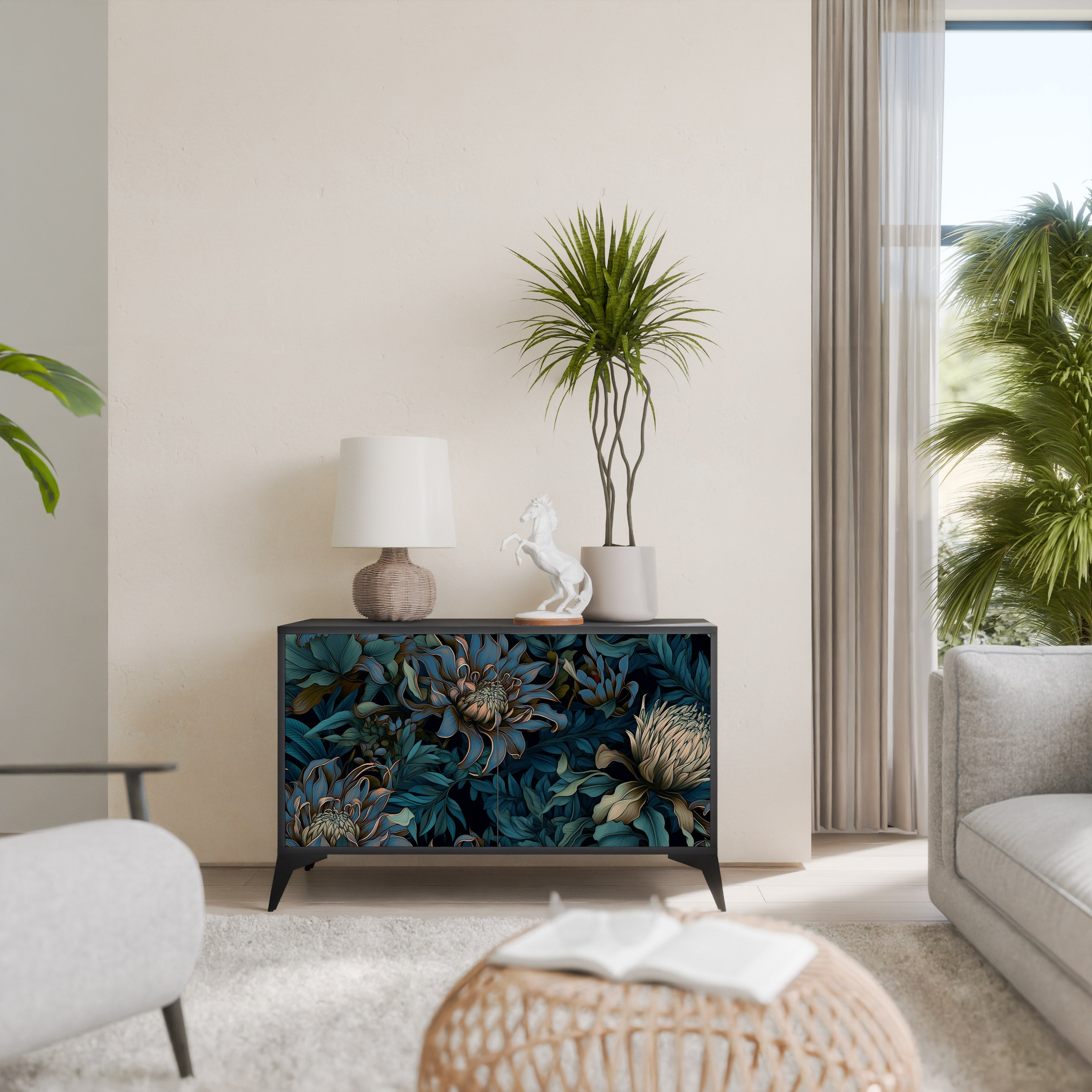 TWILIGHT BLOOM 2-Door Sideboard in Black Finish