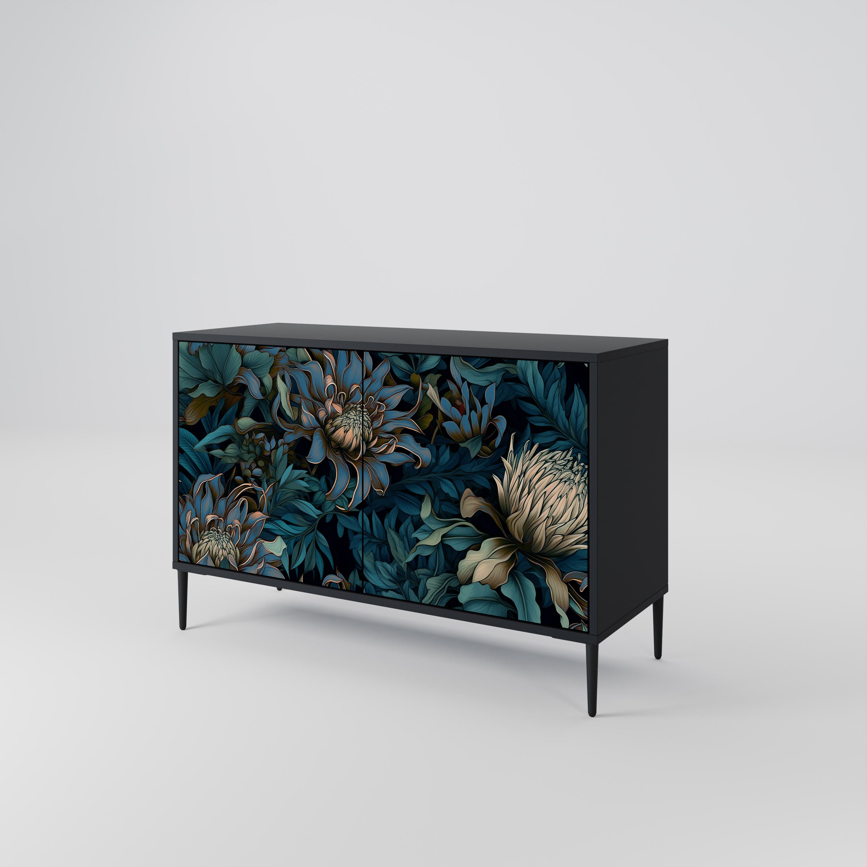 TWILIGHT BLOOM 2-Door Sideboard in Black Finish