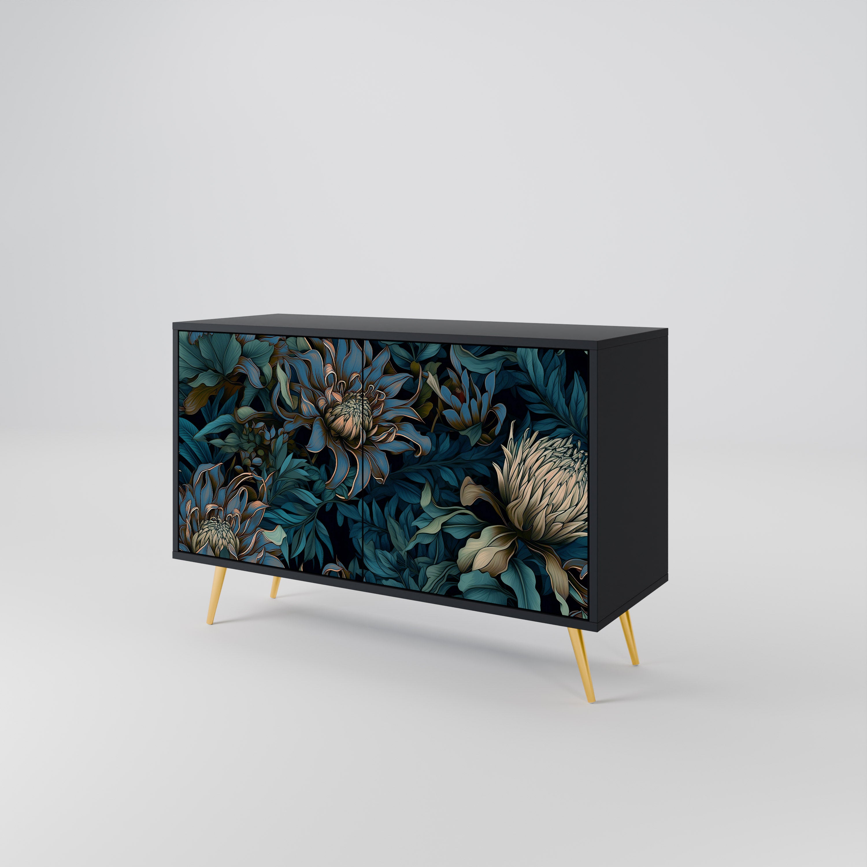 TWILIGHT BLOOM 2-Door Sideboard in Black Finish