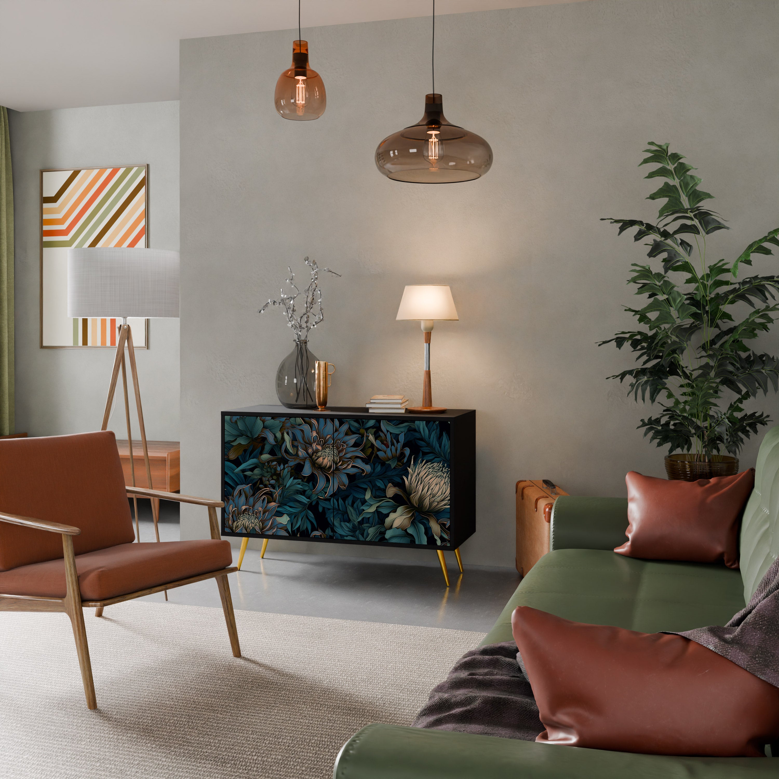 TWILIGHT BLOOM 2-Door Sideboard in Black Finish