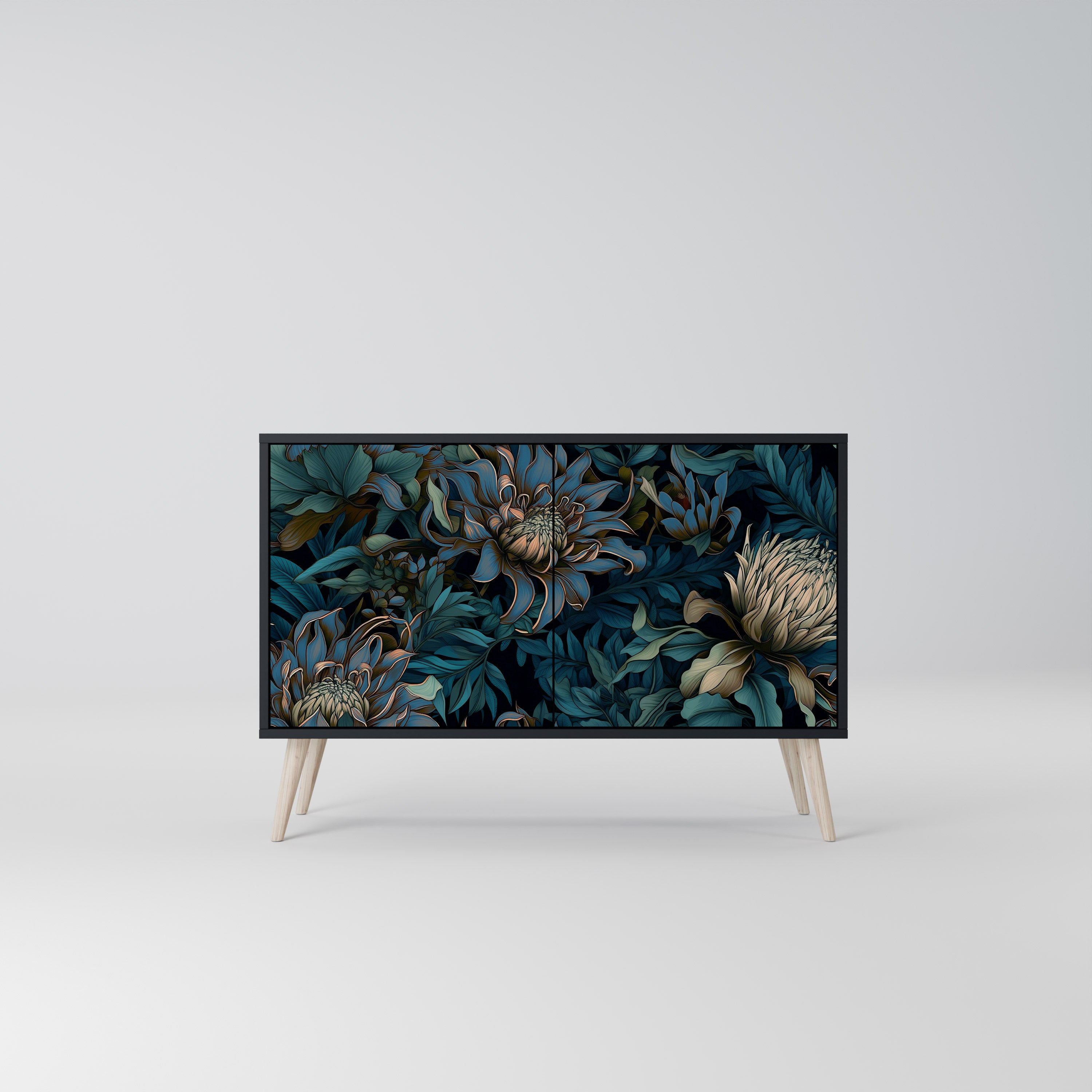 TWILIGHT BLOOM 2-Door Sideboard in Black Finish