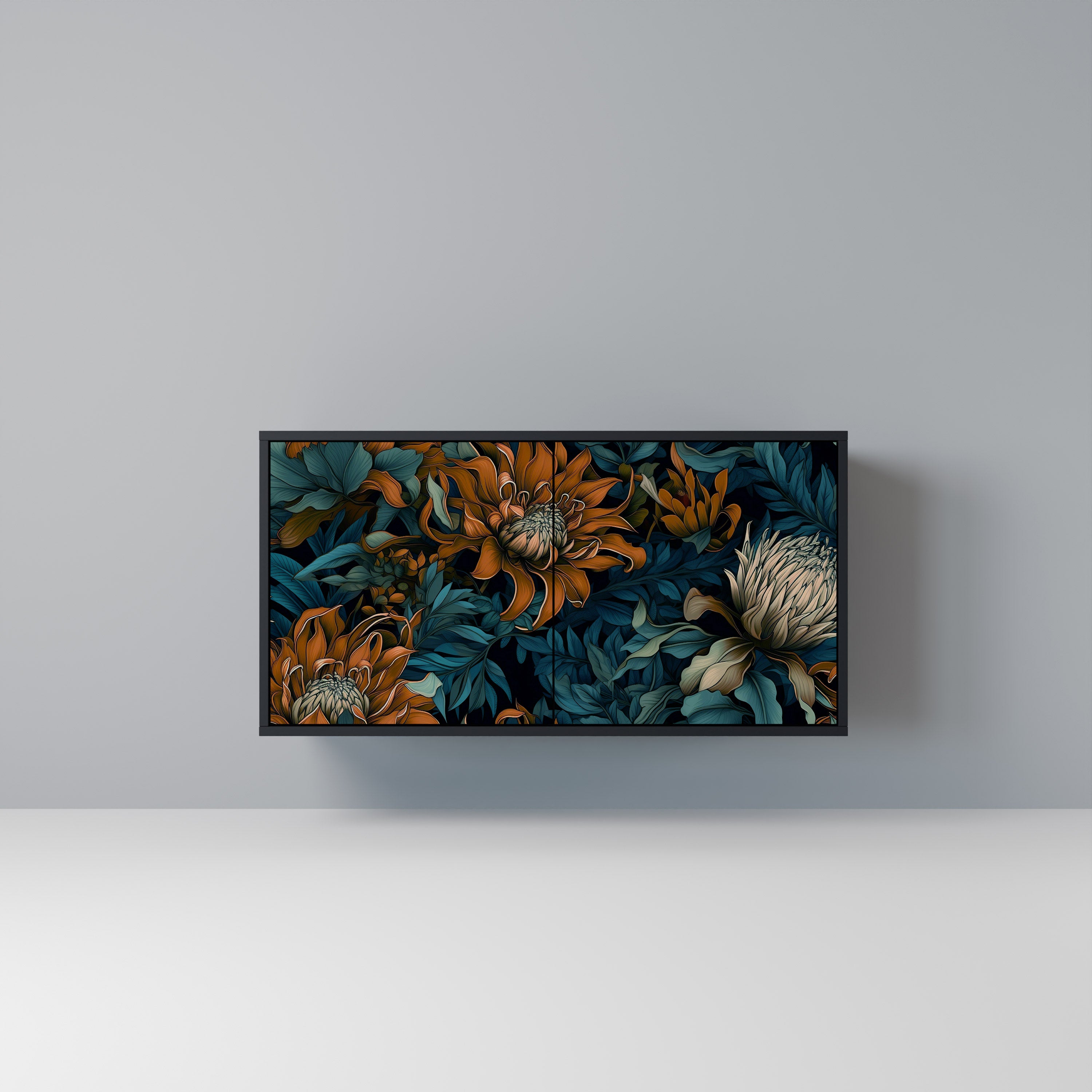 MORNING BLOOM 2-Door Sideboard in Black Finish