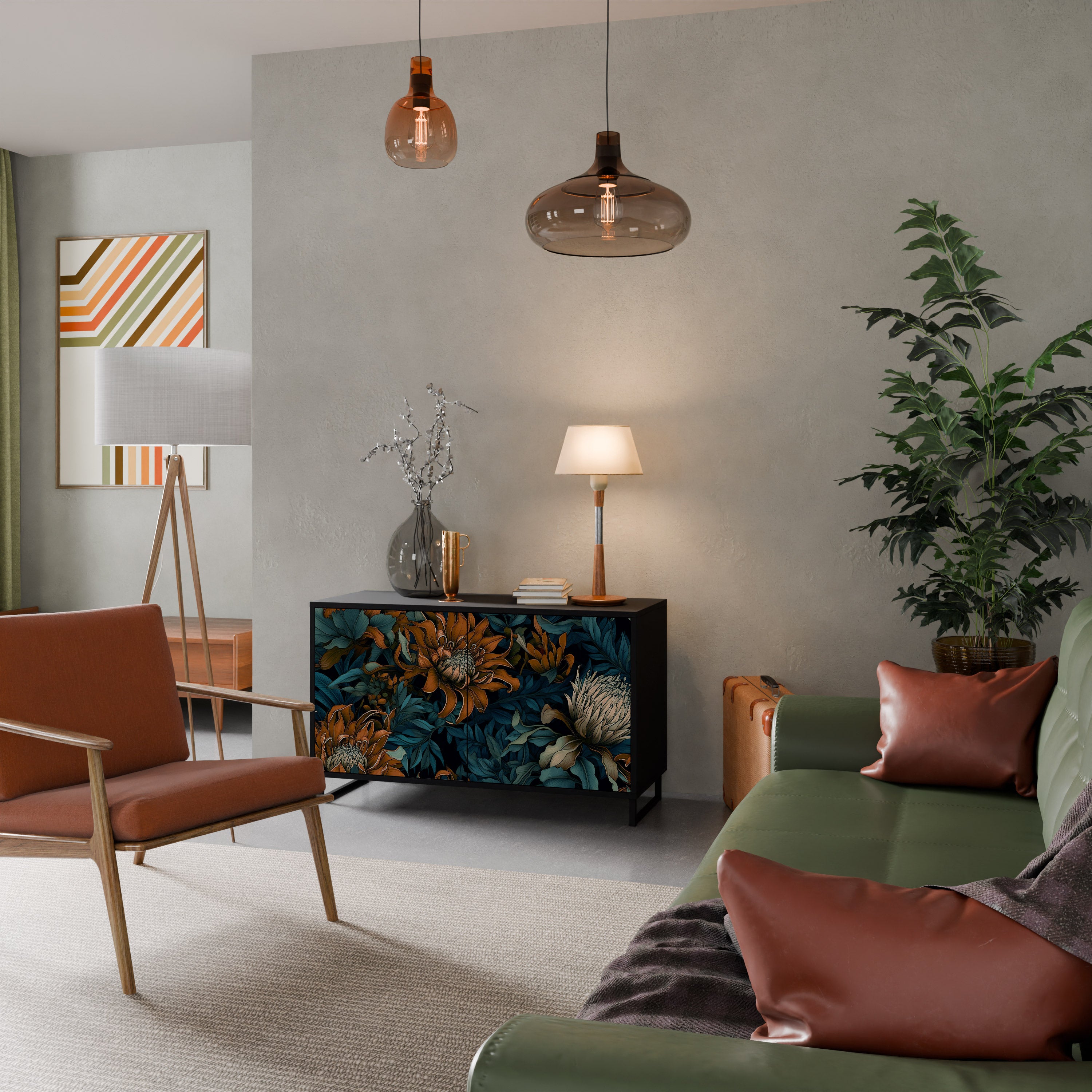 MORNING BLOOM 2-Door Sideboard in Black Finish