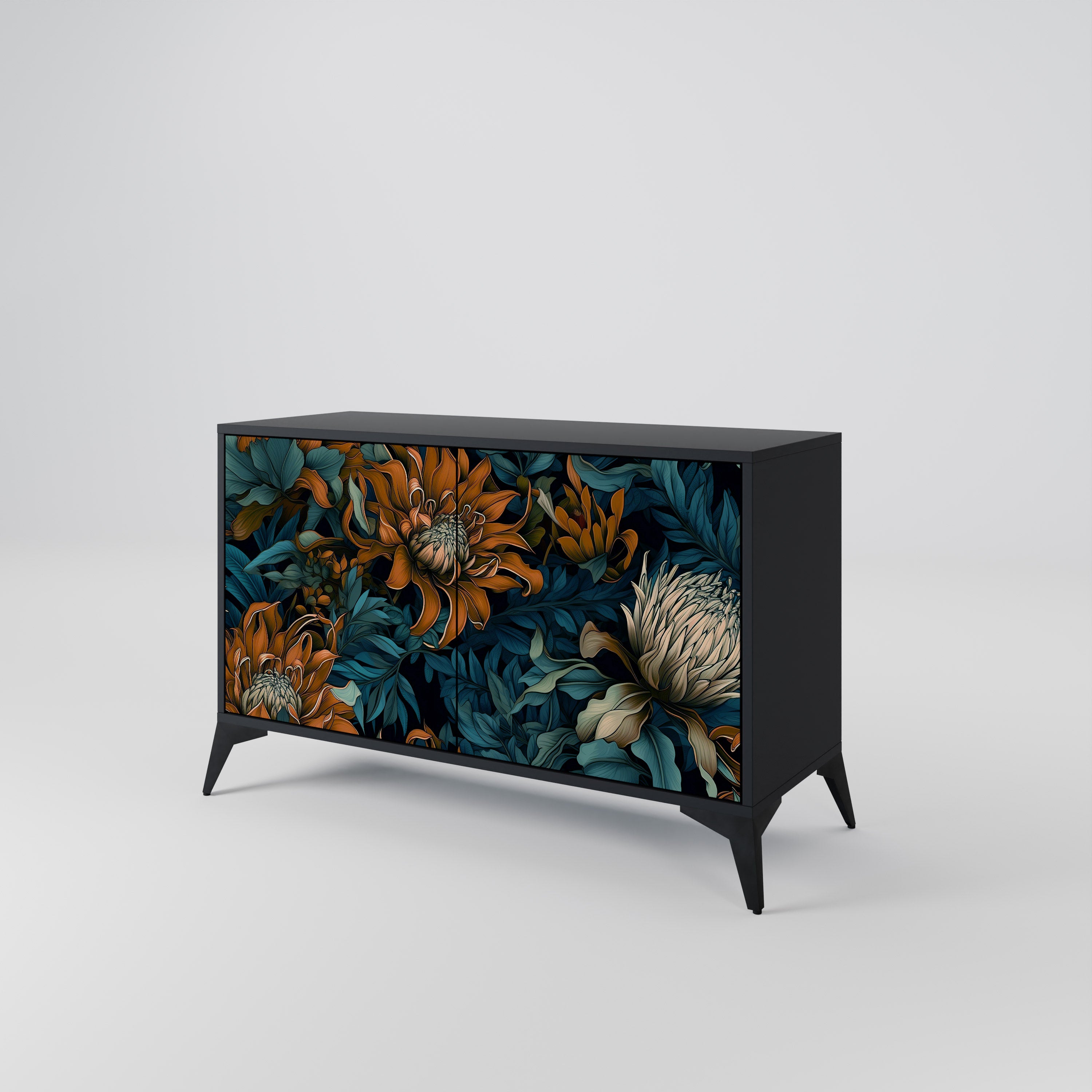 MORNING BLOOM 2-Door Sideboard in Black Finish