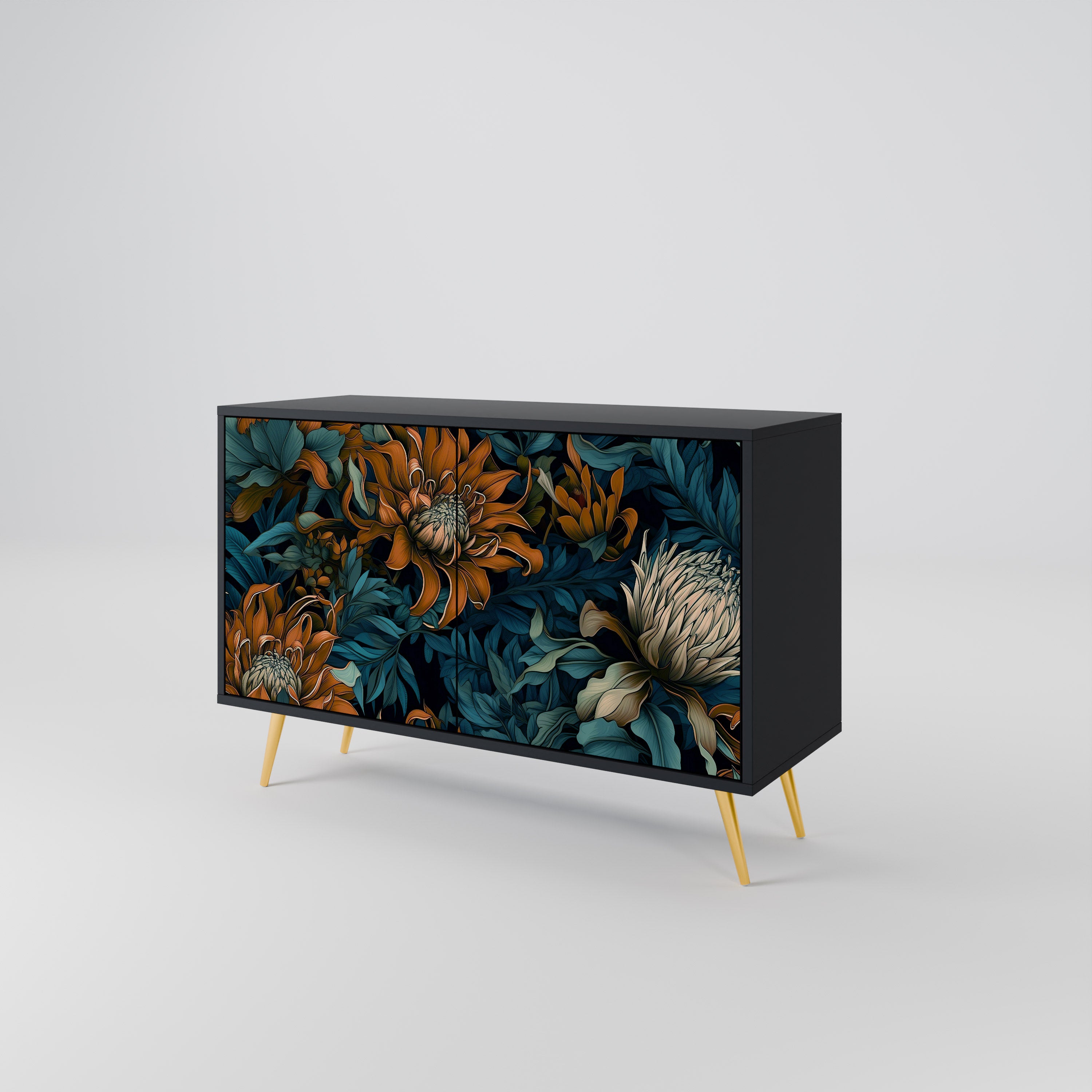 MORNING BLOOM 2-Door Sideboard in Black Finish