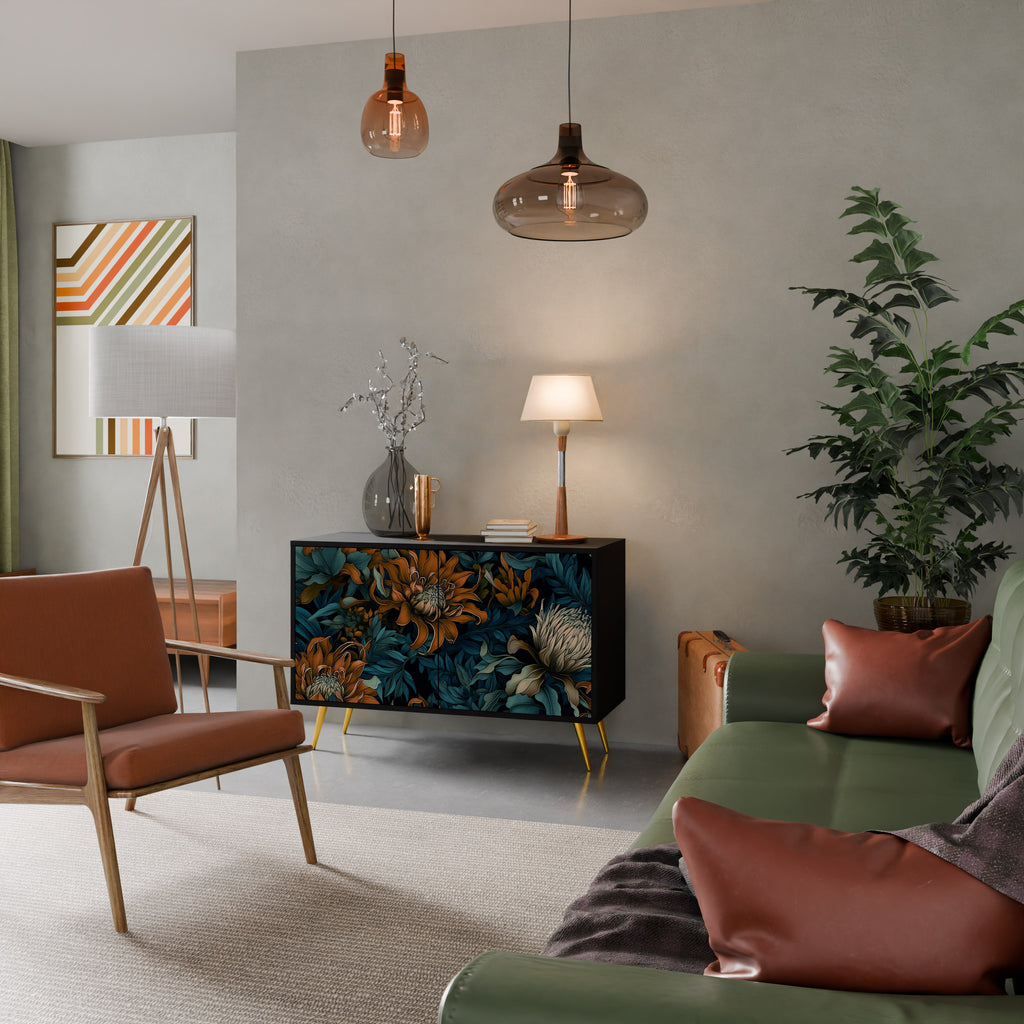 MORNING BLOOM 2-Door Sideboard in Black Finish