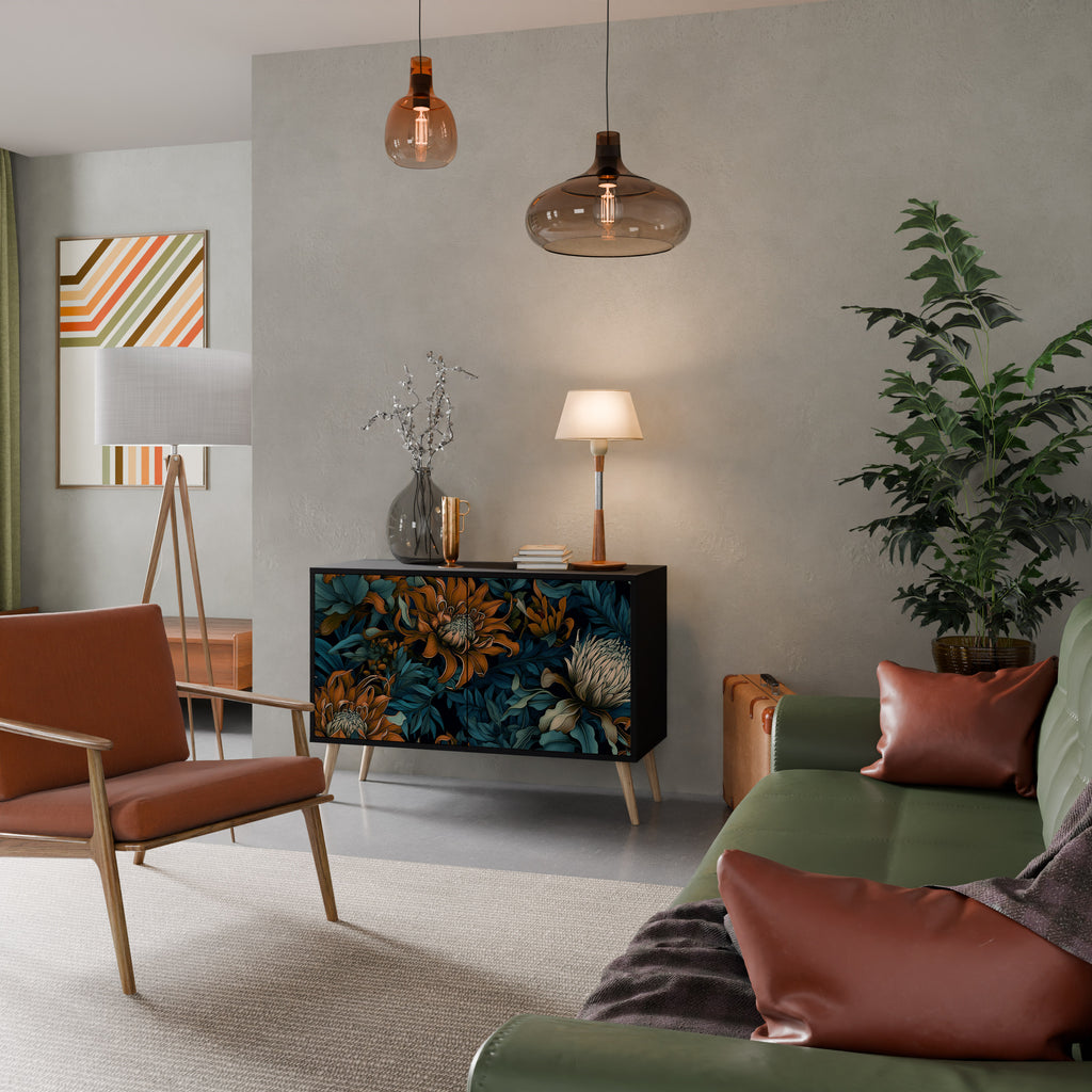 MORNING BLOOM 2-Door Sideboard in Black Finish