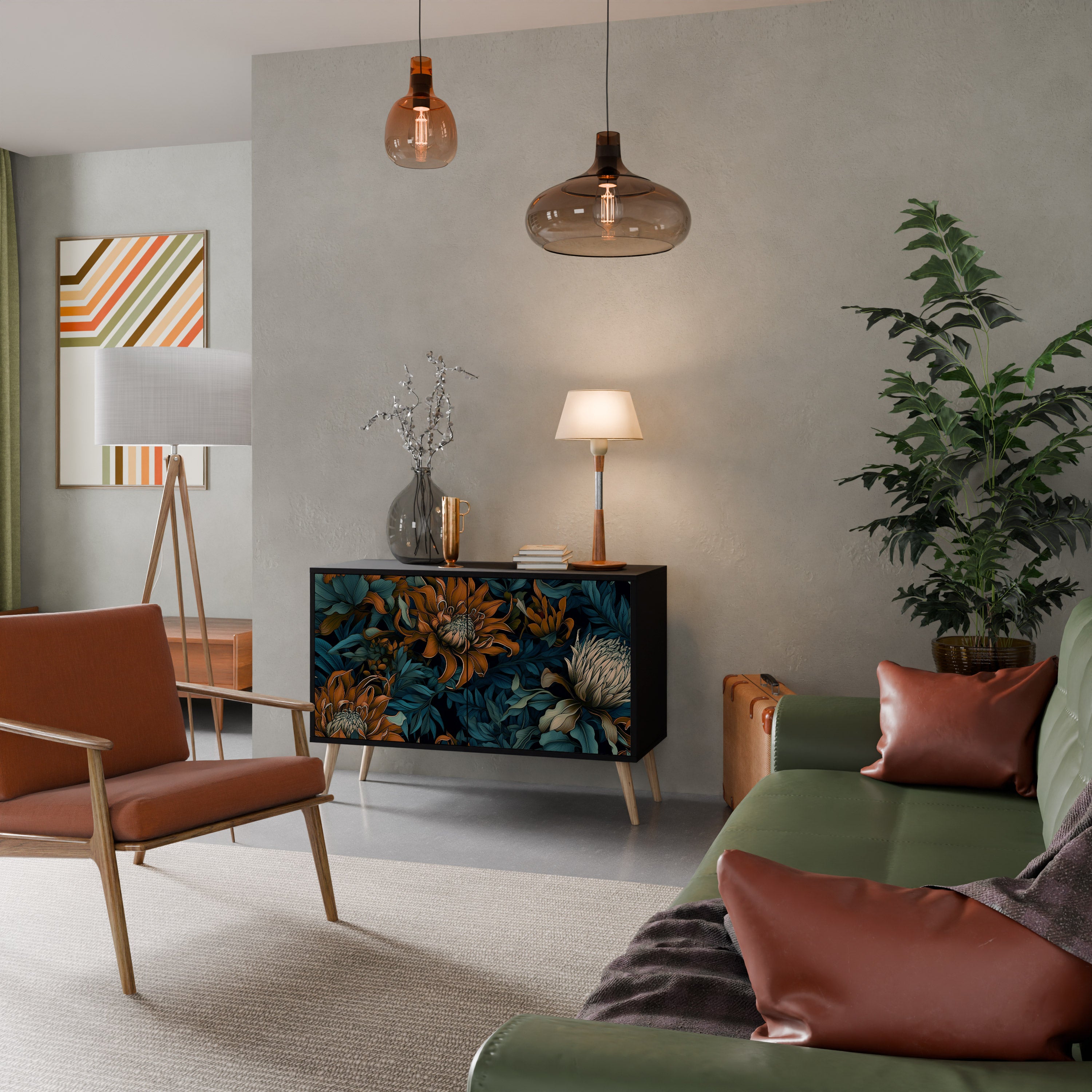 MORNING BLOOM 2-Door Sideboard in Black Finish