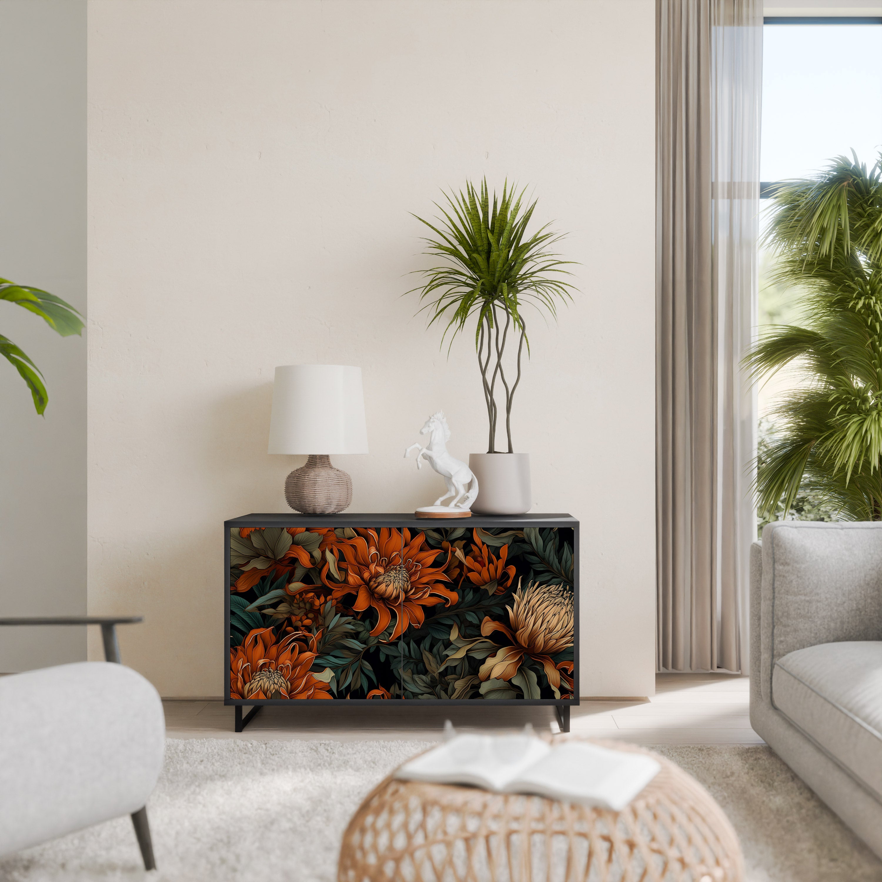 DAWN BLOOM 2-Door Sideboard in Black Finish