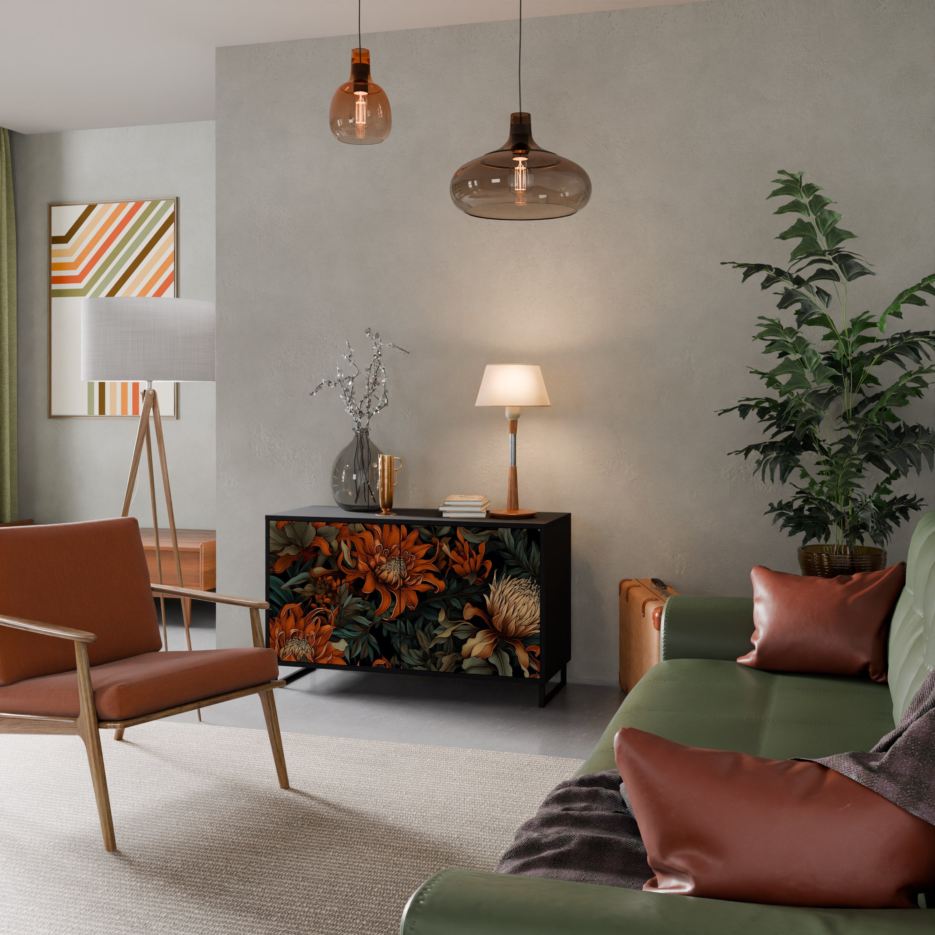 DAWN BLOOM 2-Door Sideboard in Black Finish