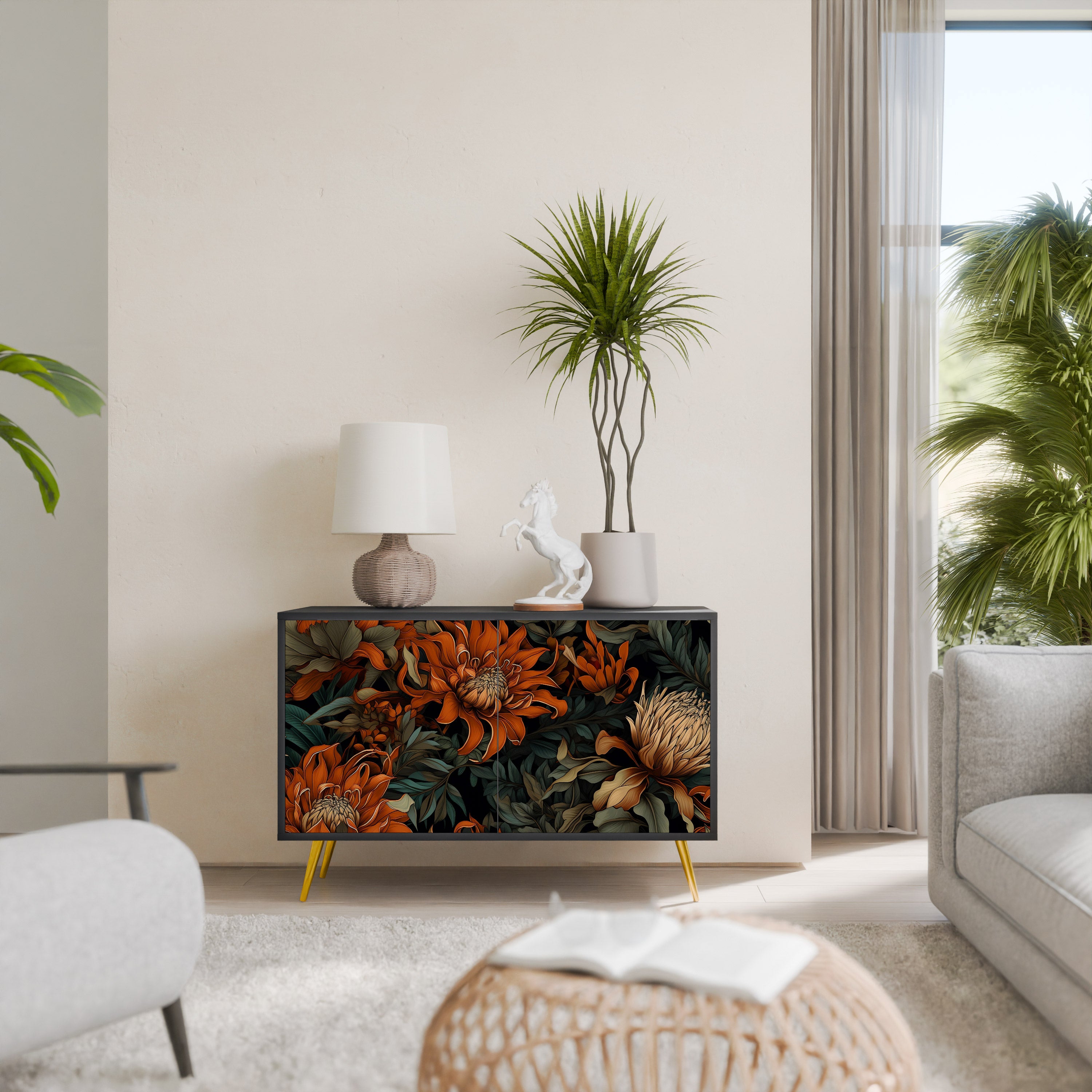 DAWN BLOOM 2-Door Sideboard in Black Finish