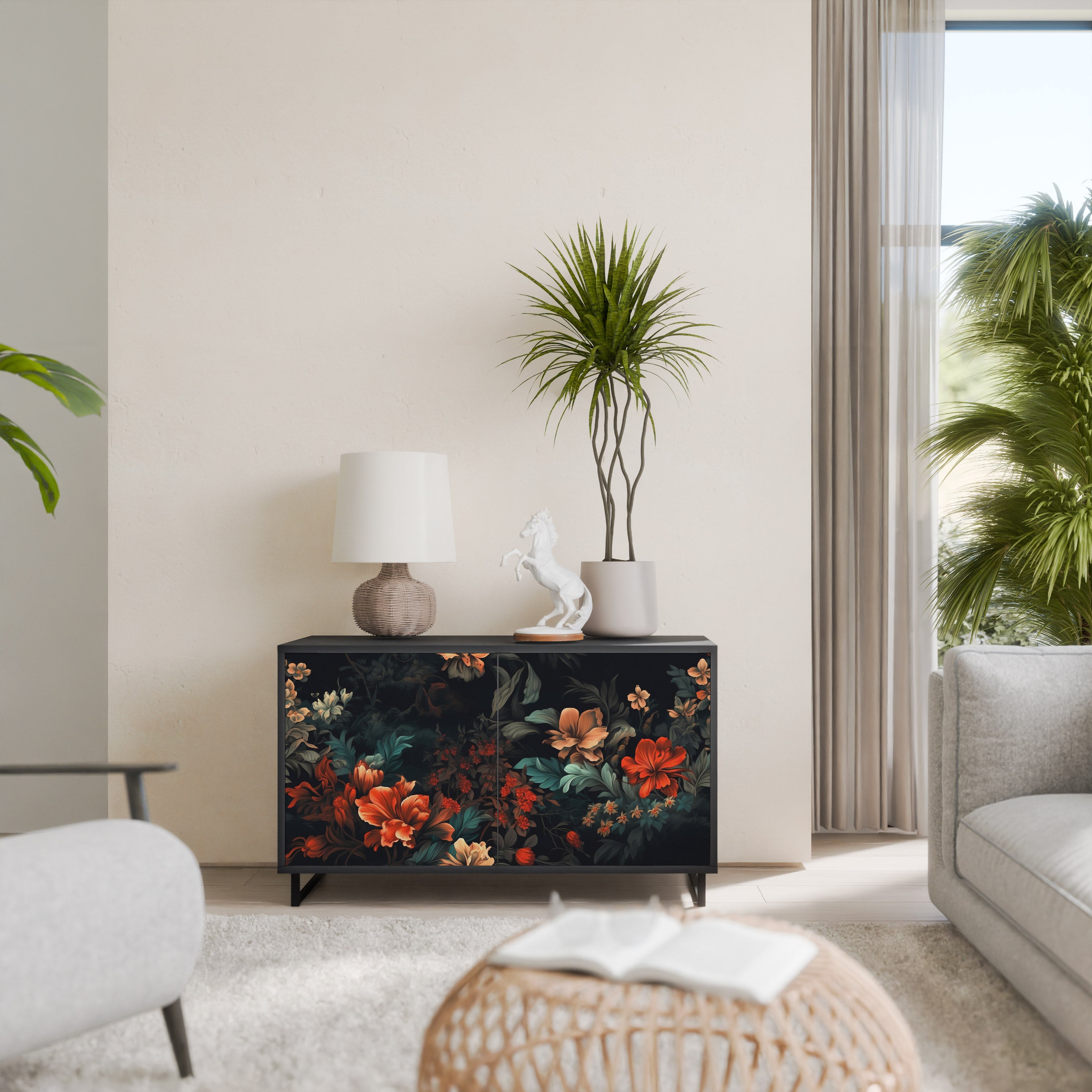 IMAGINARY BLOSSOM 2-Door Sideboard in Black Finish