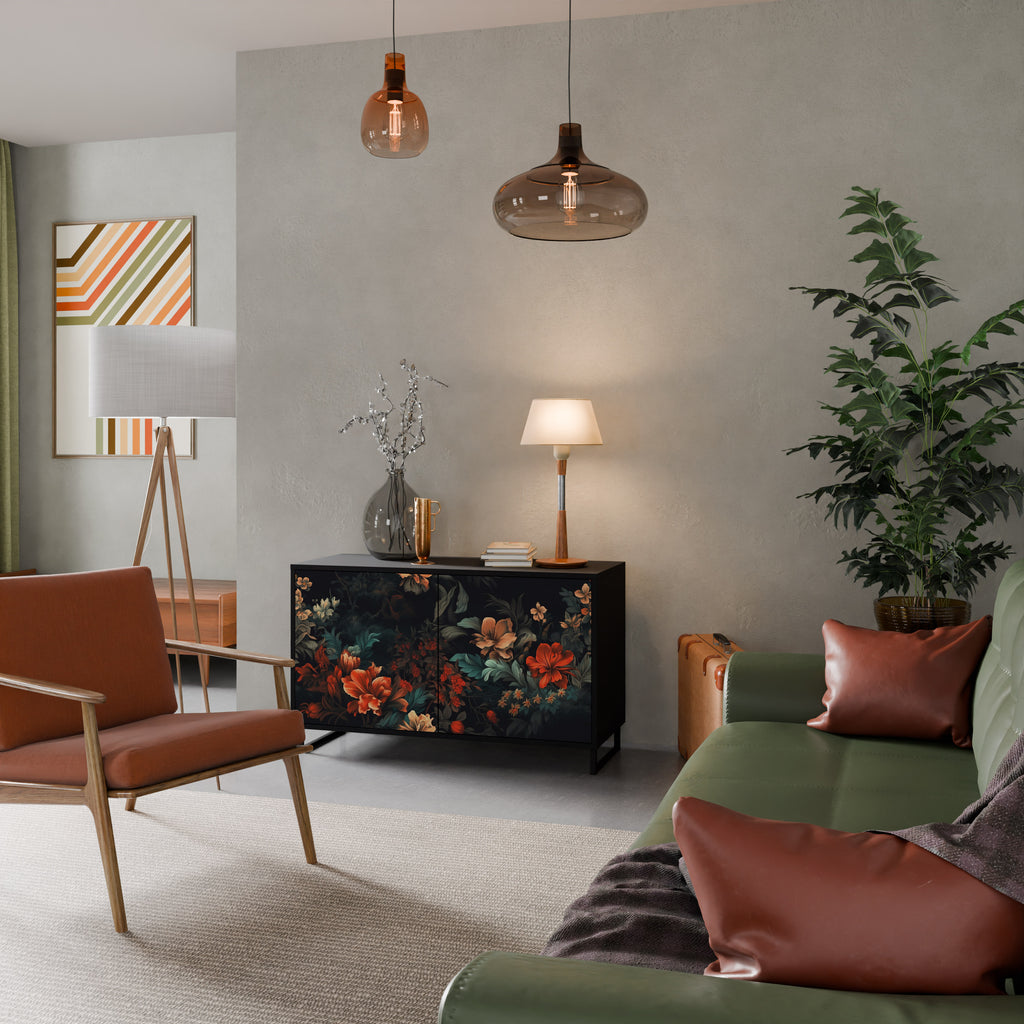 IMAGINARY BLOSSOM 2-Door Sideboard in Black Finish