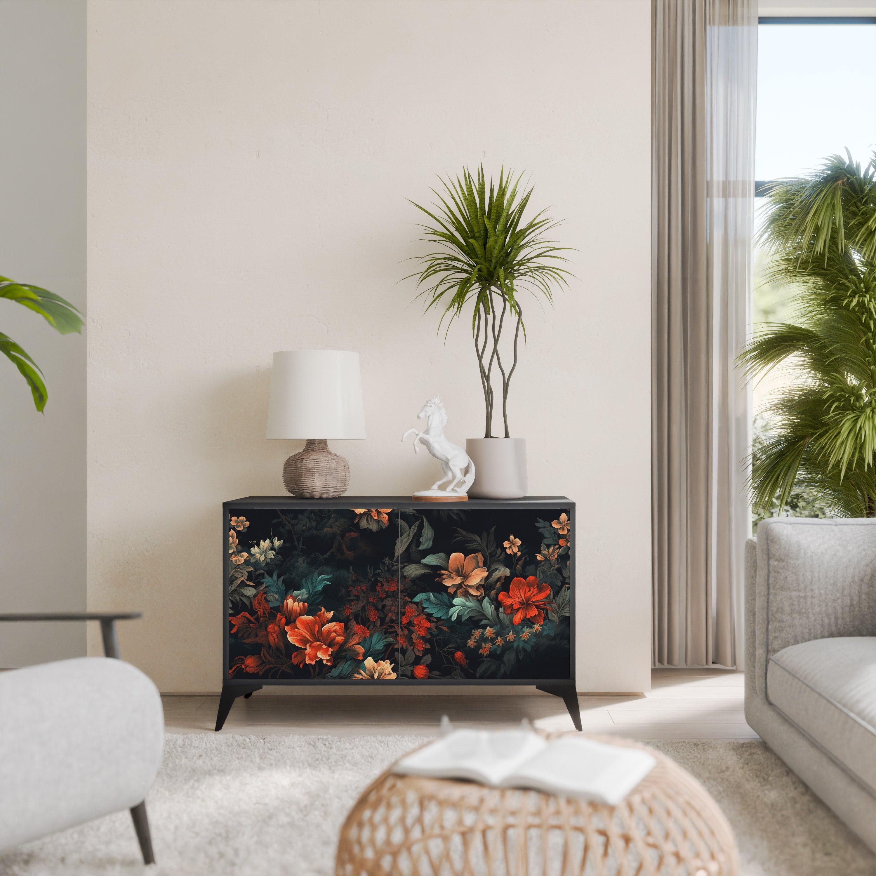 IMAGINARY BLOSSOM 2-Door Sideboard in Black Finish