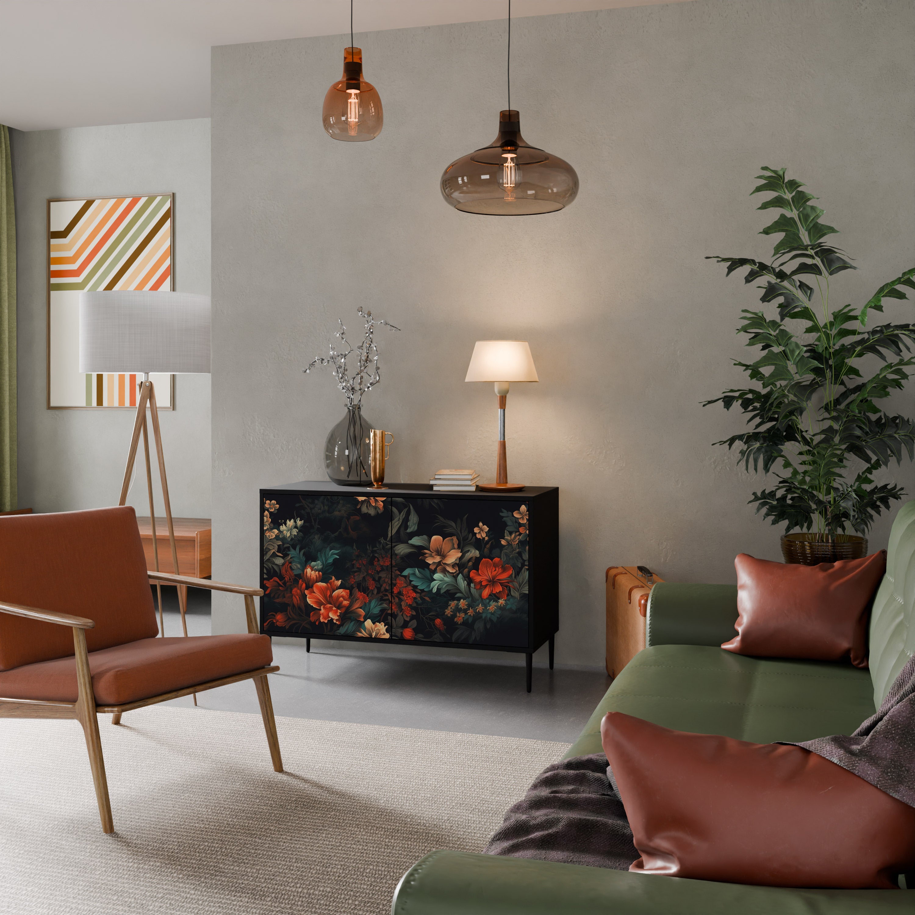 IMAGINARY BLOSSOM 2-Door Sideboard in Black Finish