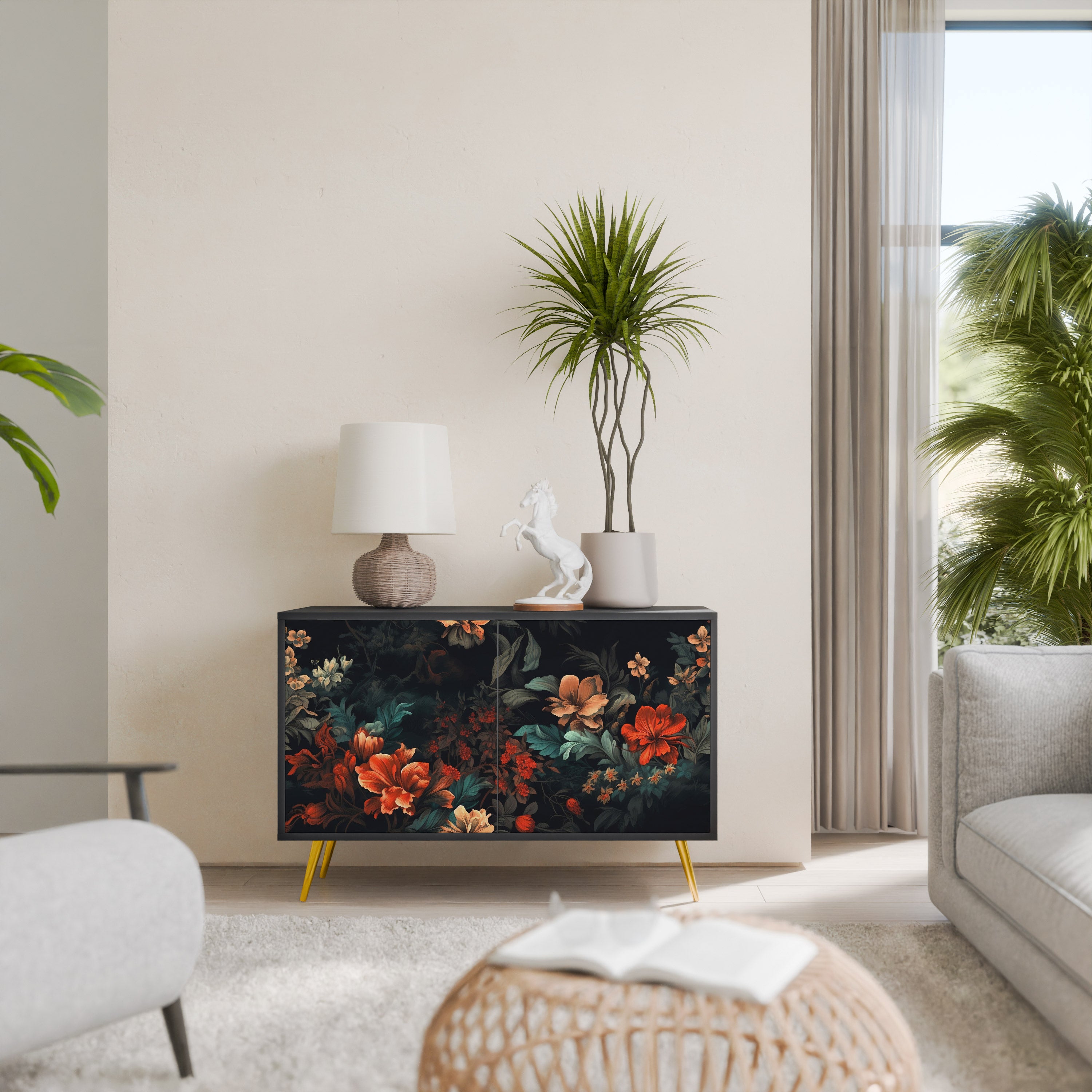 IMAGINARY BLOSSOM 2-Door Sideboard in Black Finish