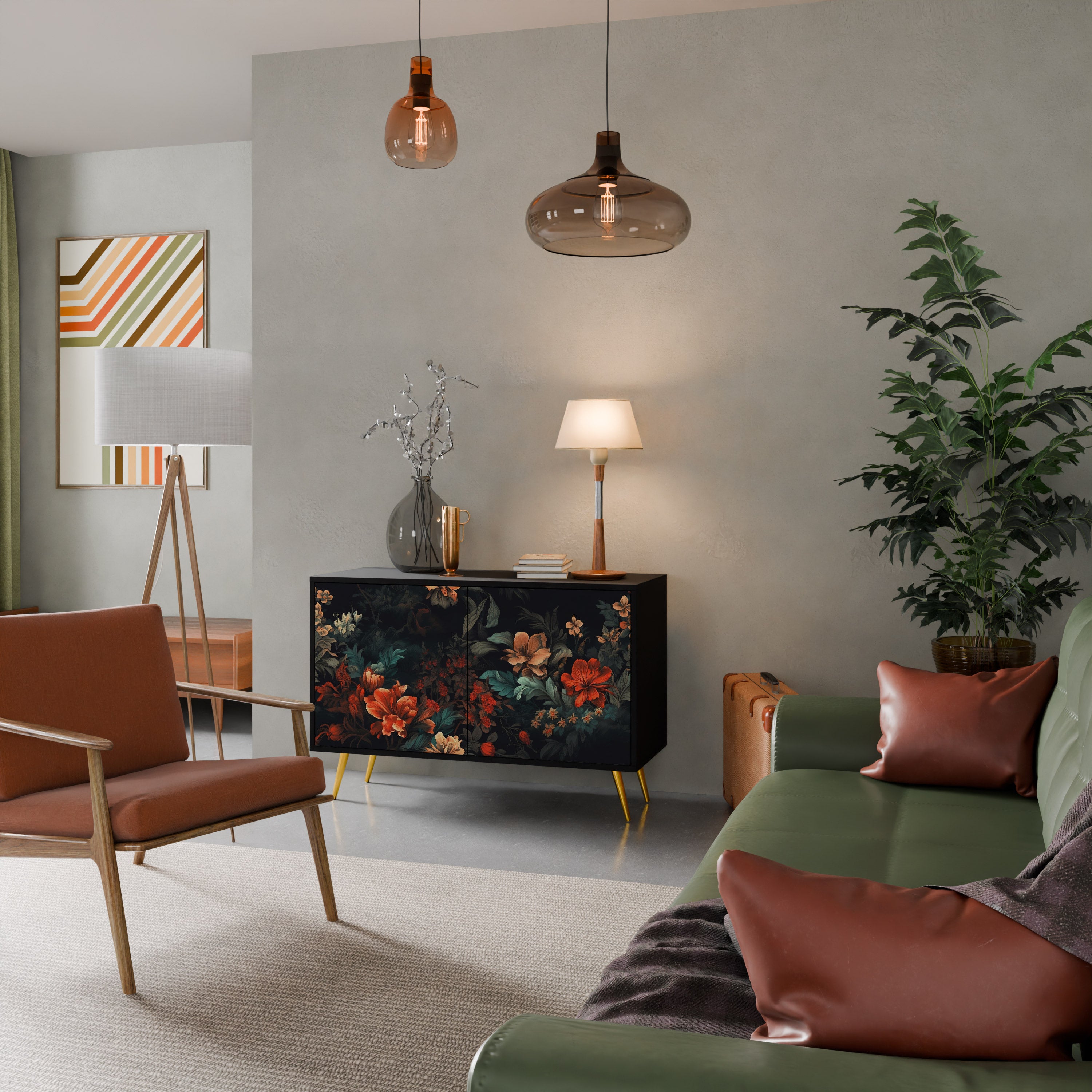 IMAGINARY BLOSSOM 2-Door Sideboard in Black Finish