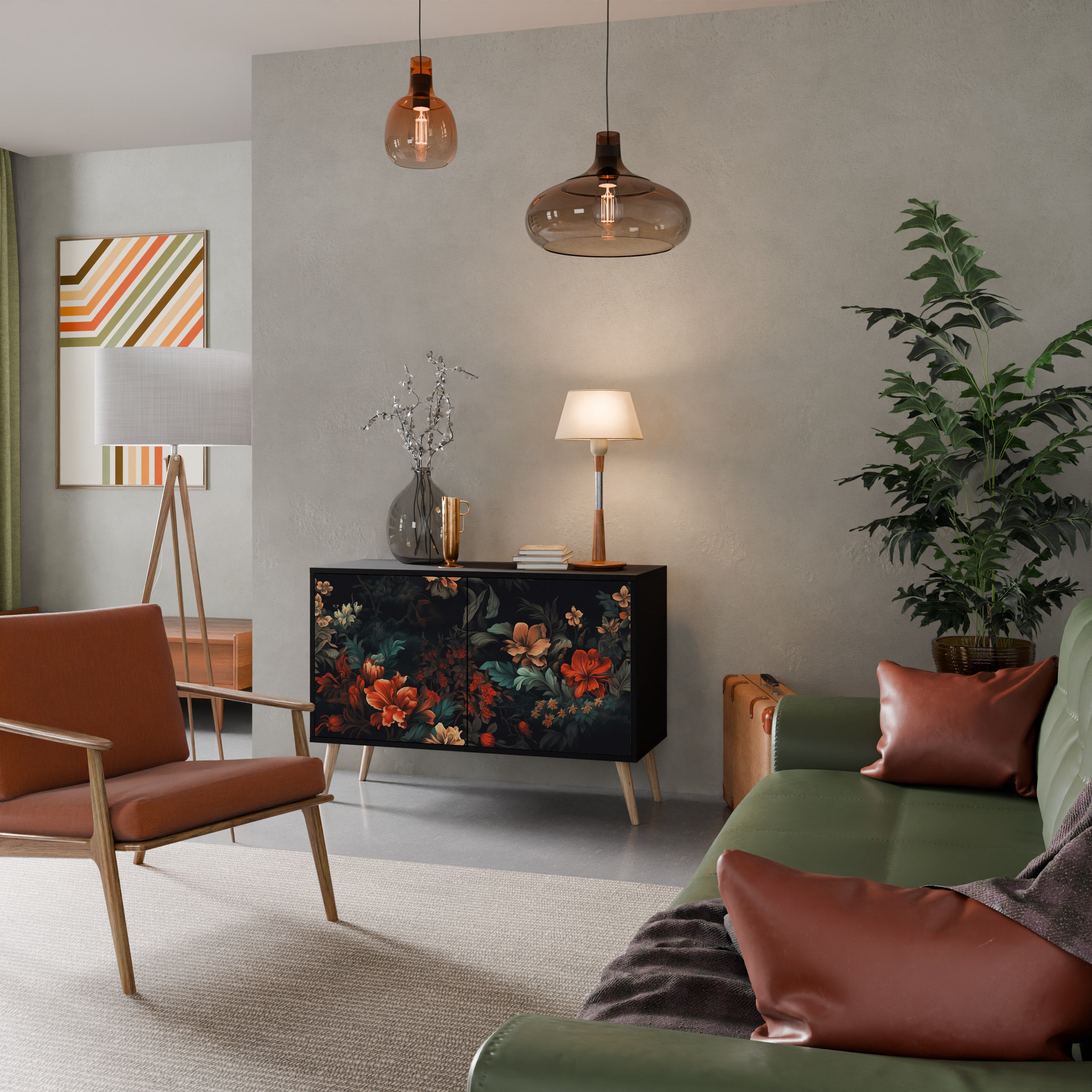 IMAGINARY BLOSSOM 2-Door Sideboard in Black Finish