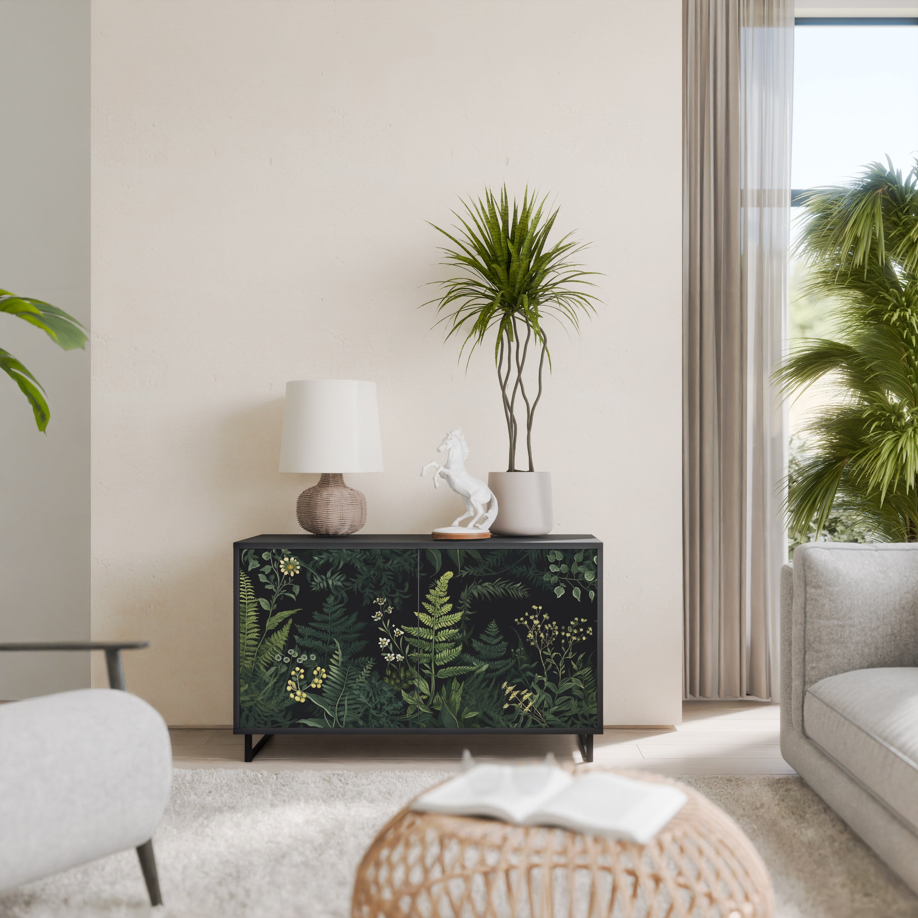 FERN FLOWERS 2-Door Sideboard in Black Finish