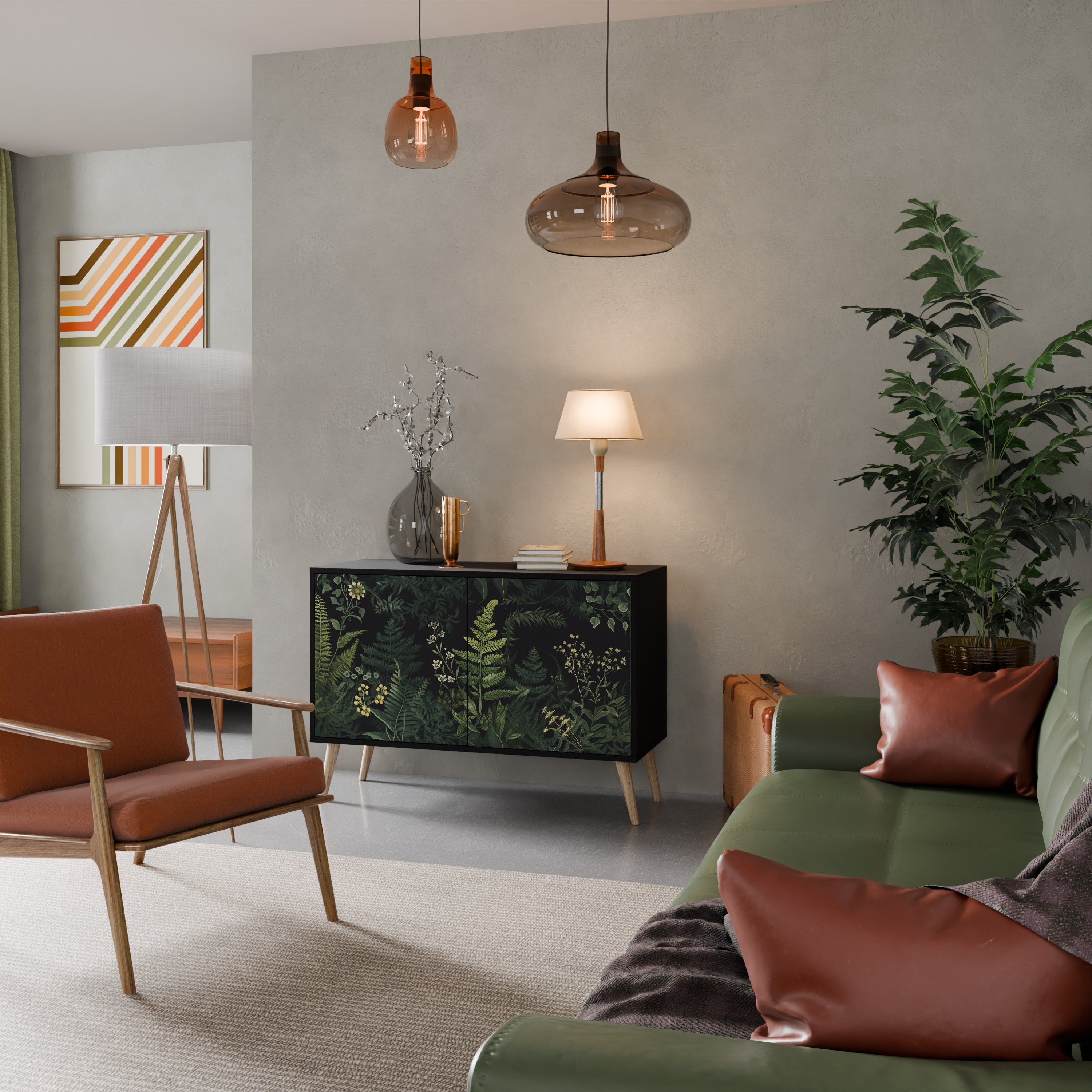 FERN FLOWERS 2-Door Sideboard in Black Finish