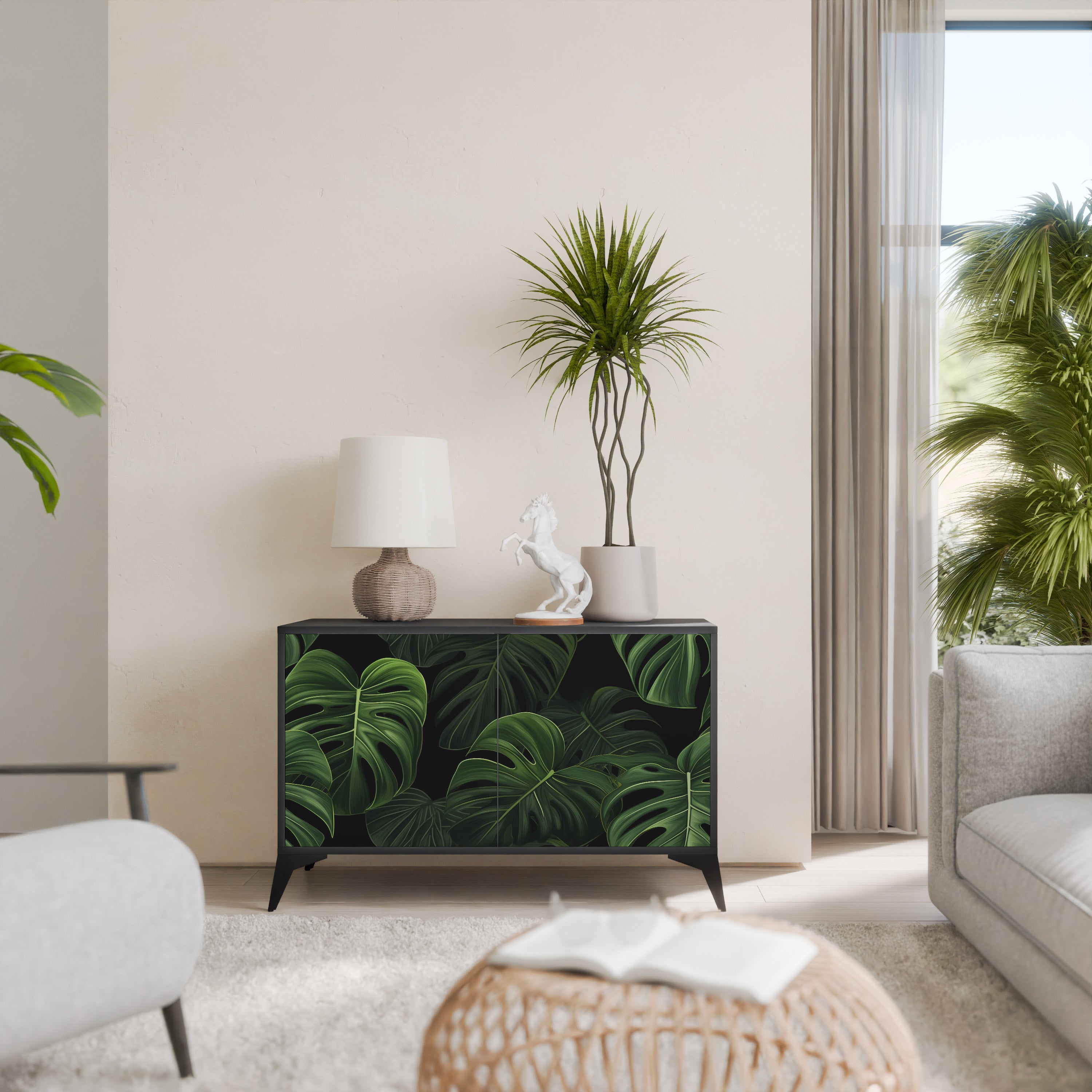 INFINITE MONSTERA 2-Door Sideboard in Black Finish