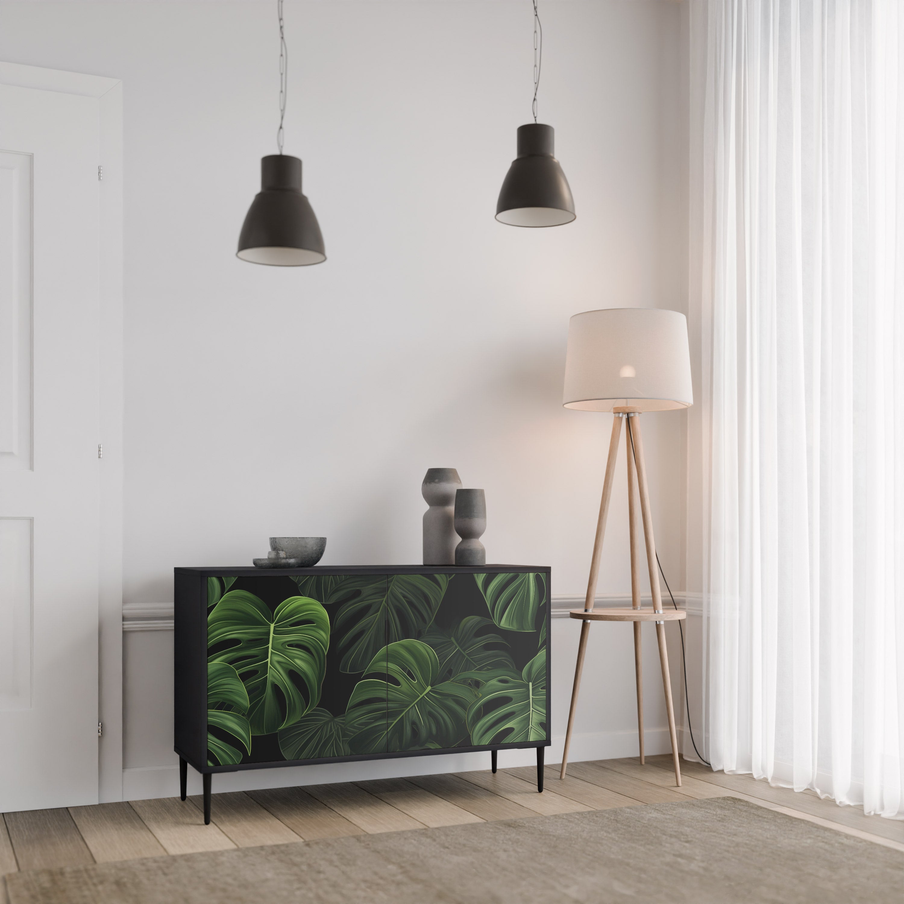 INFINITE MONSTERA 2-Door Sideboard in Black Finish