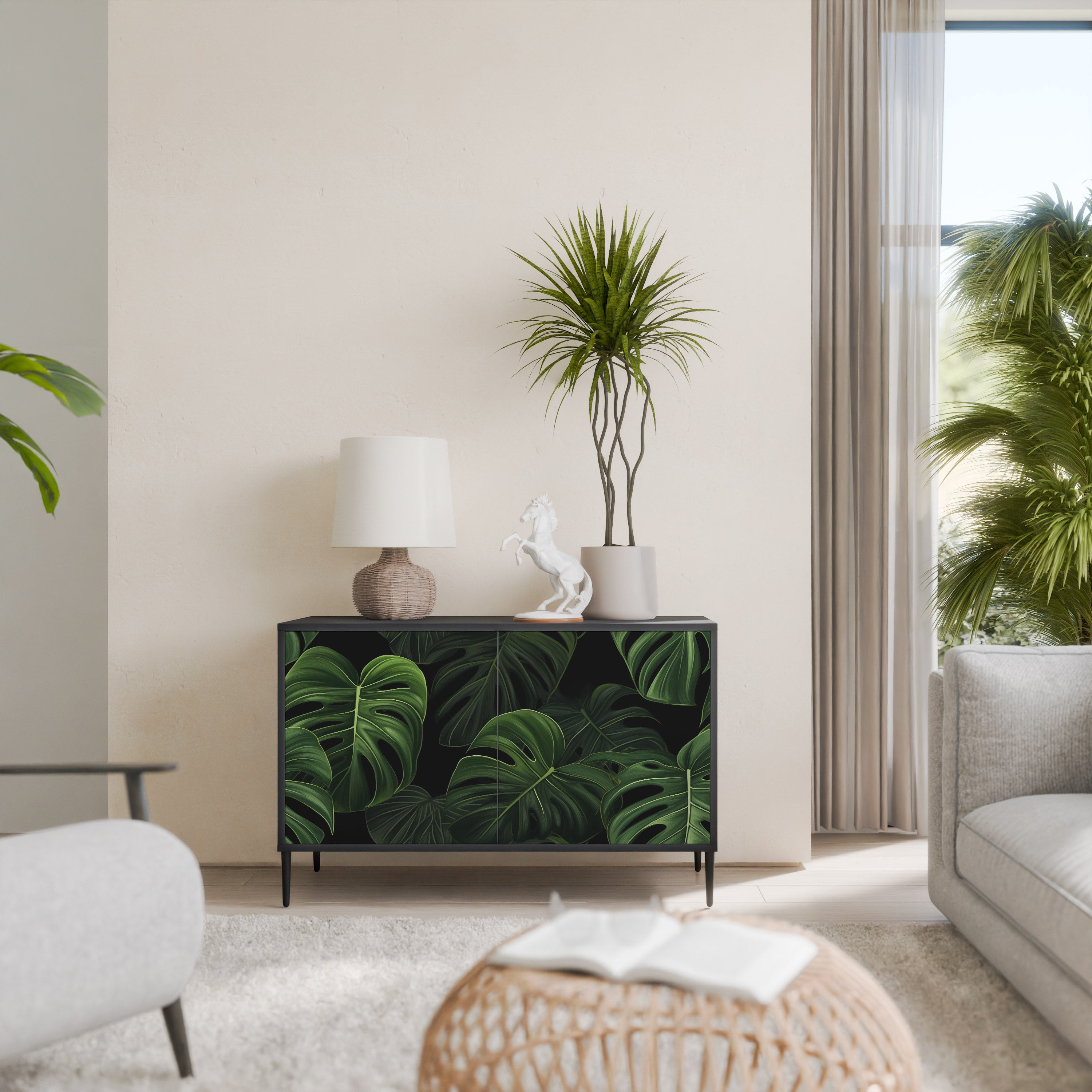 INFINITE MONSTERA 2-Door Sideboard in Black Finish