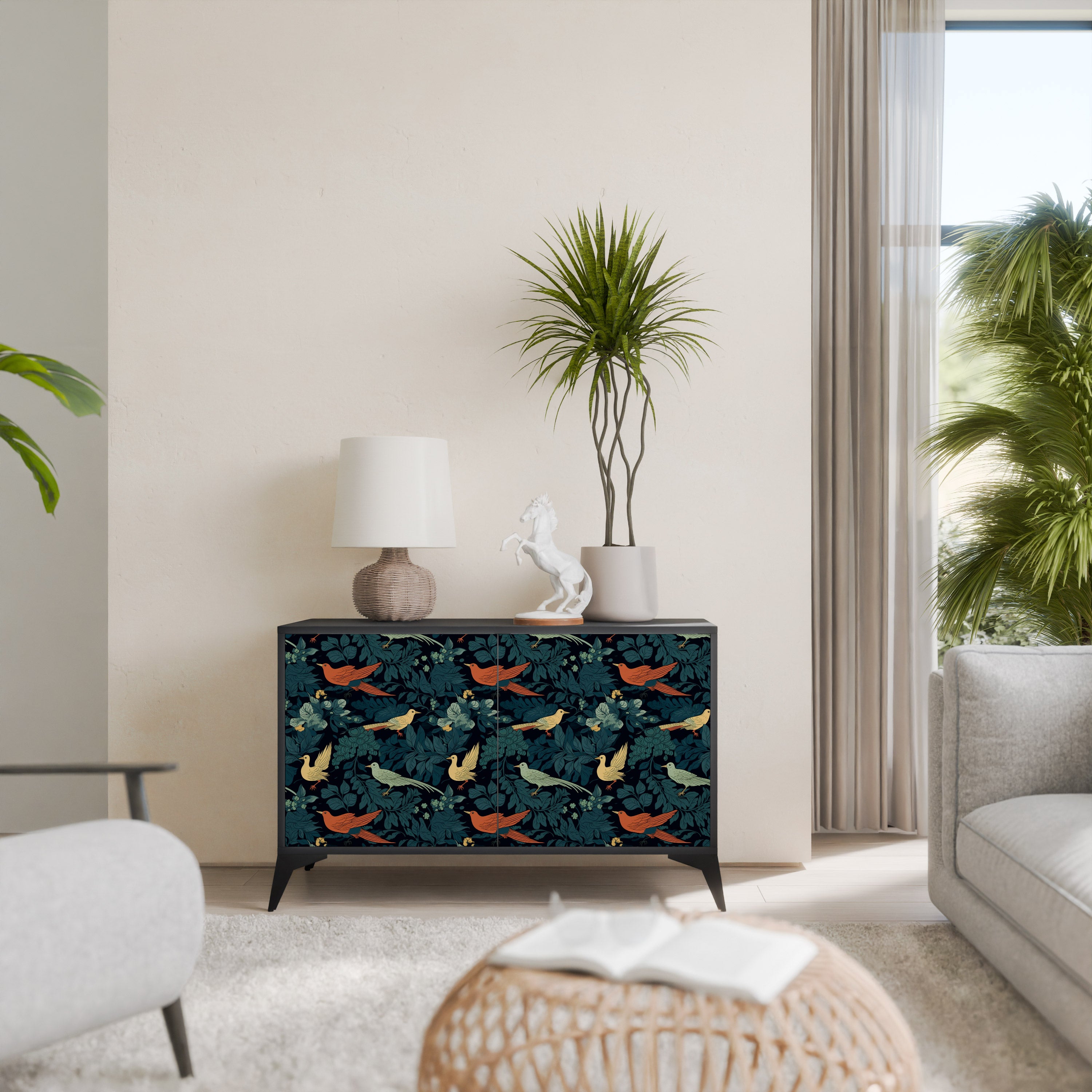 FOWL ORNAMENT 2-Door Sideboard in Black Finish