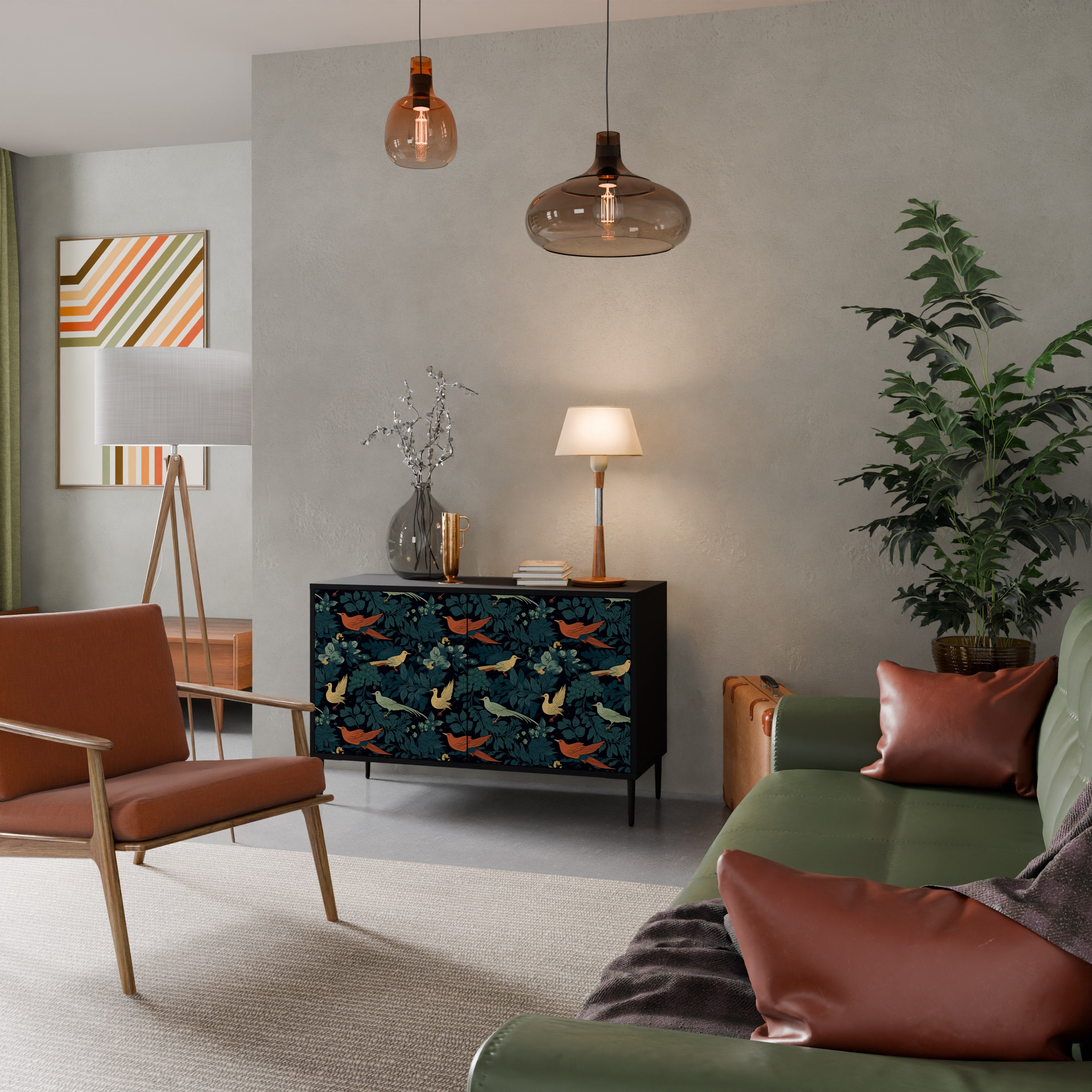 FOWL ORNAMENT 2-Door Sideboard in Black Finish