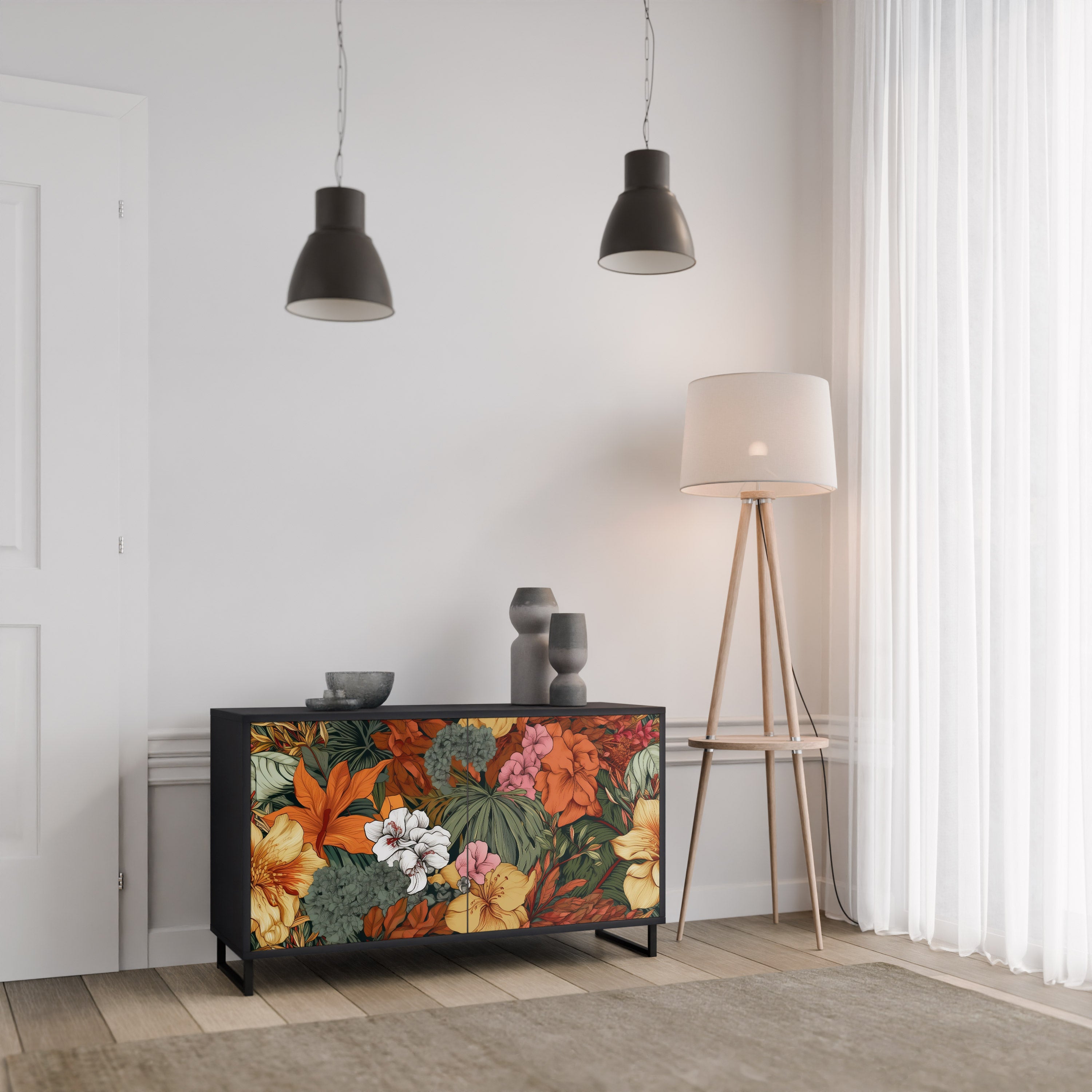 RADIANT FLORA 2-Door Sideboard in Black Finish