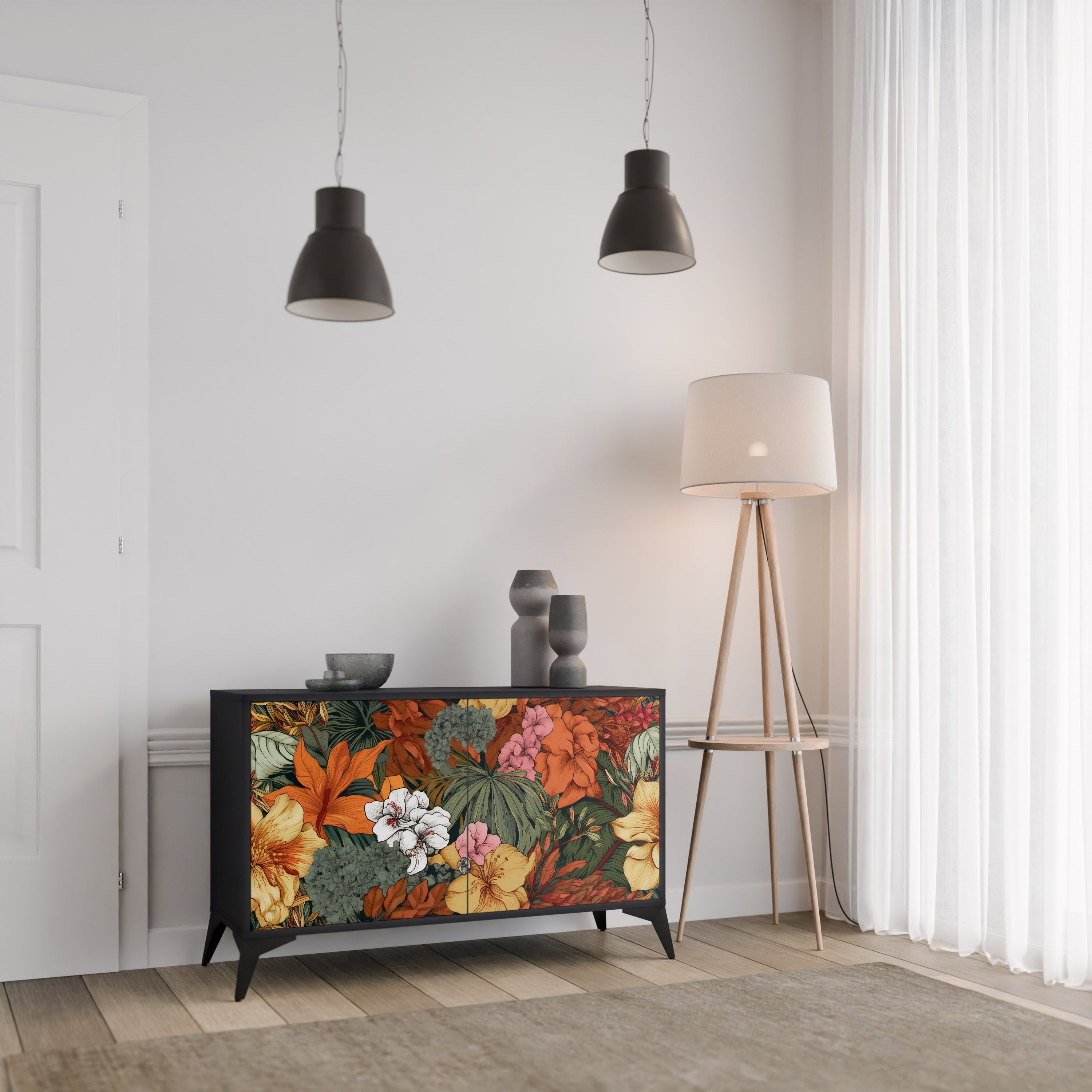 RADIANT FLORA 2-Door Sideboard in Black Finish