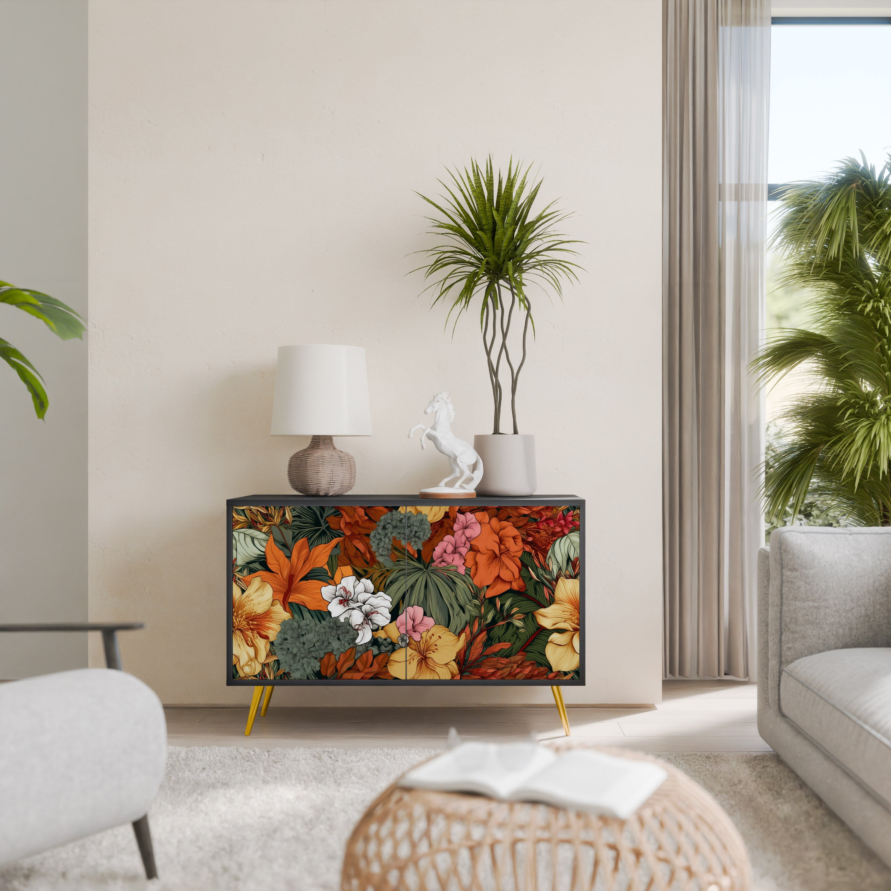 RADIANT FLORA 2-Door Sideboard in Black Finish