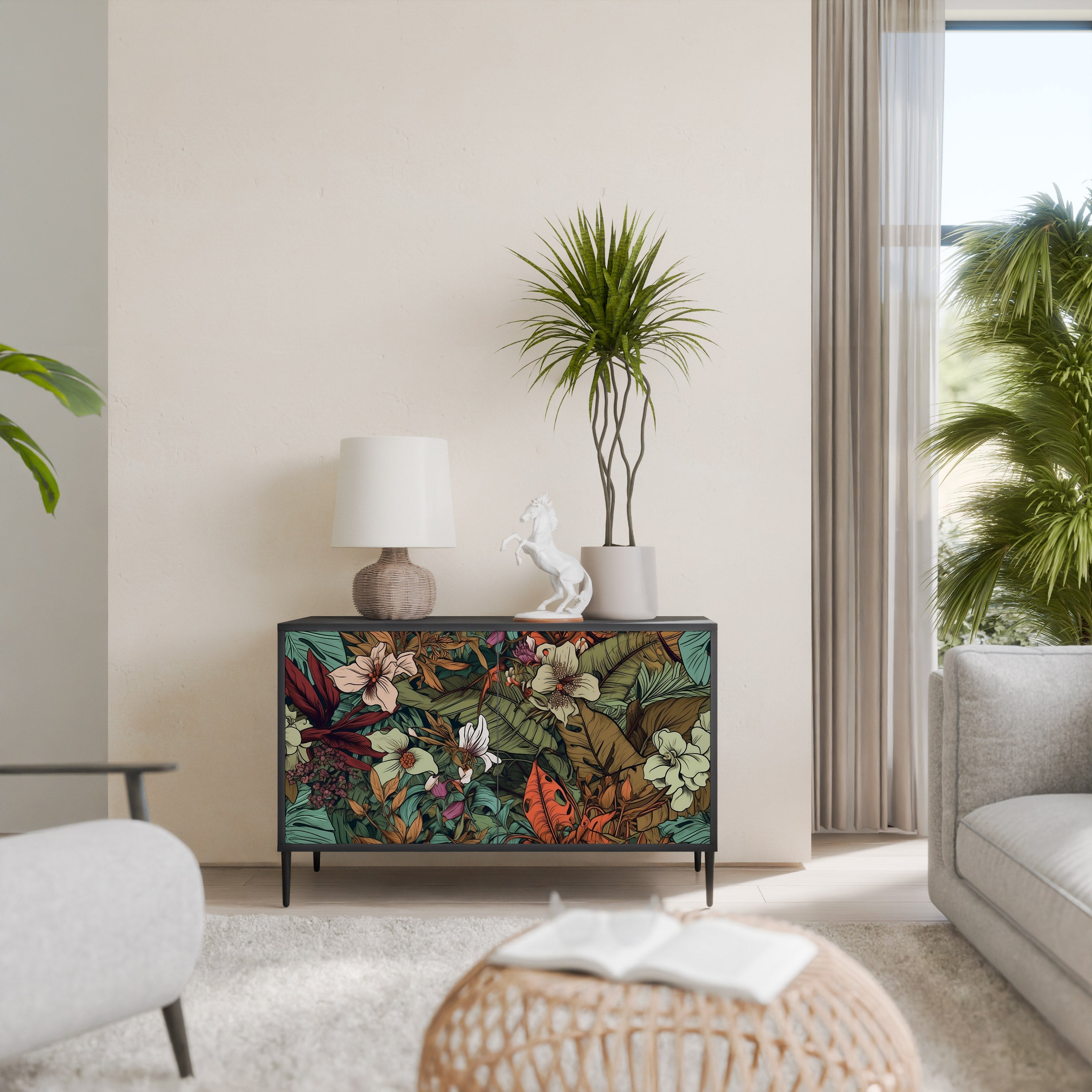 Aparador de 2 puertas BOTANICAL EMERGENCE en acabado negro