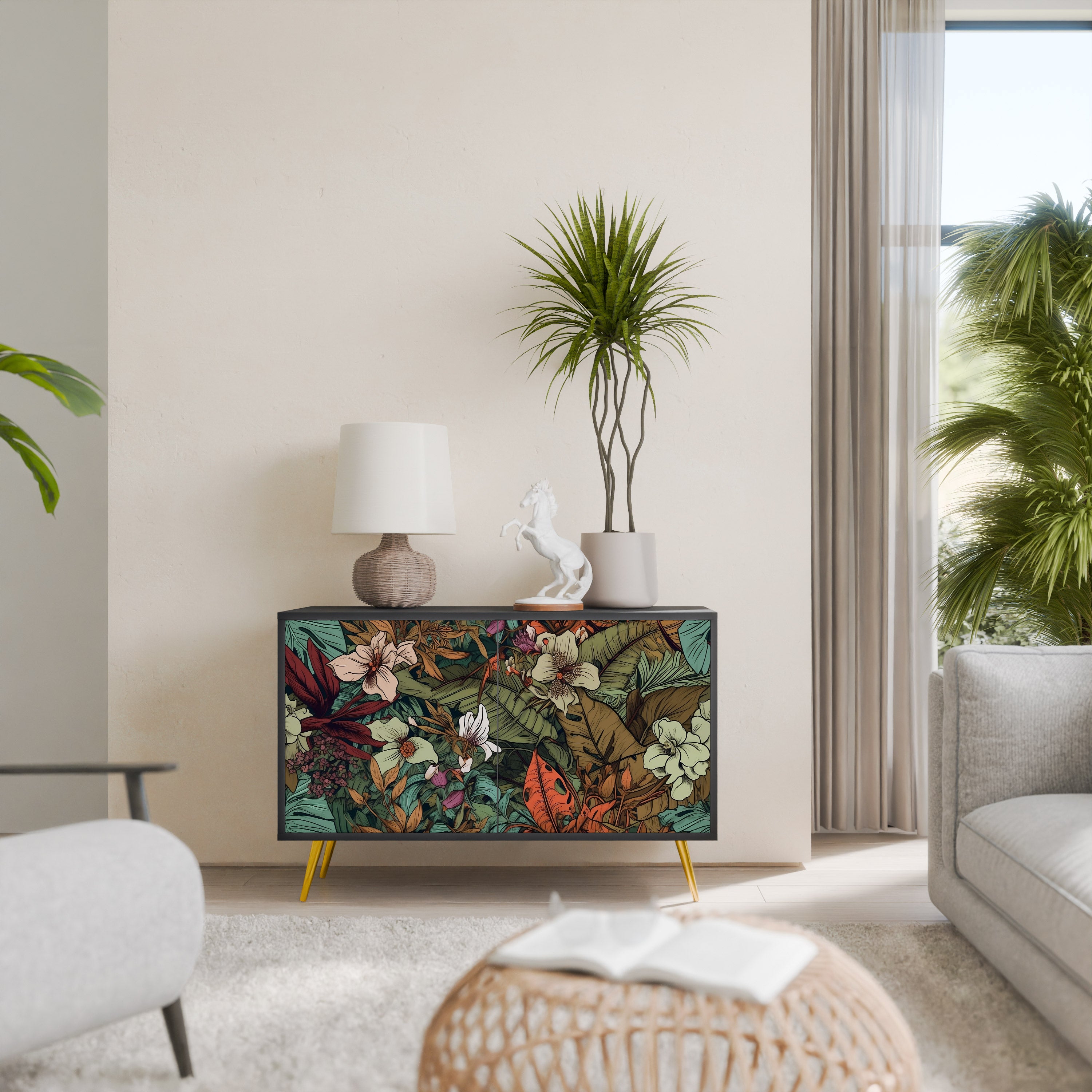 Aparador de 2 puertas BOTANICAL EMERGENCE en acabado negro