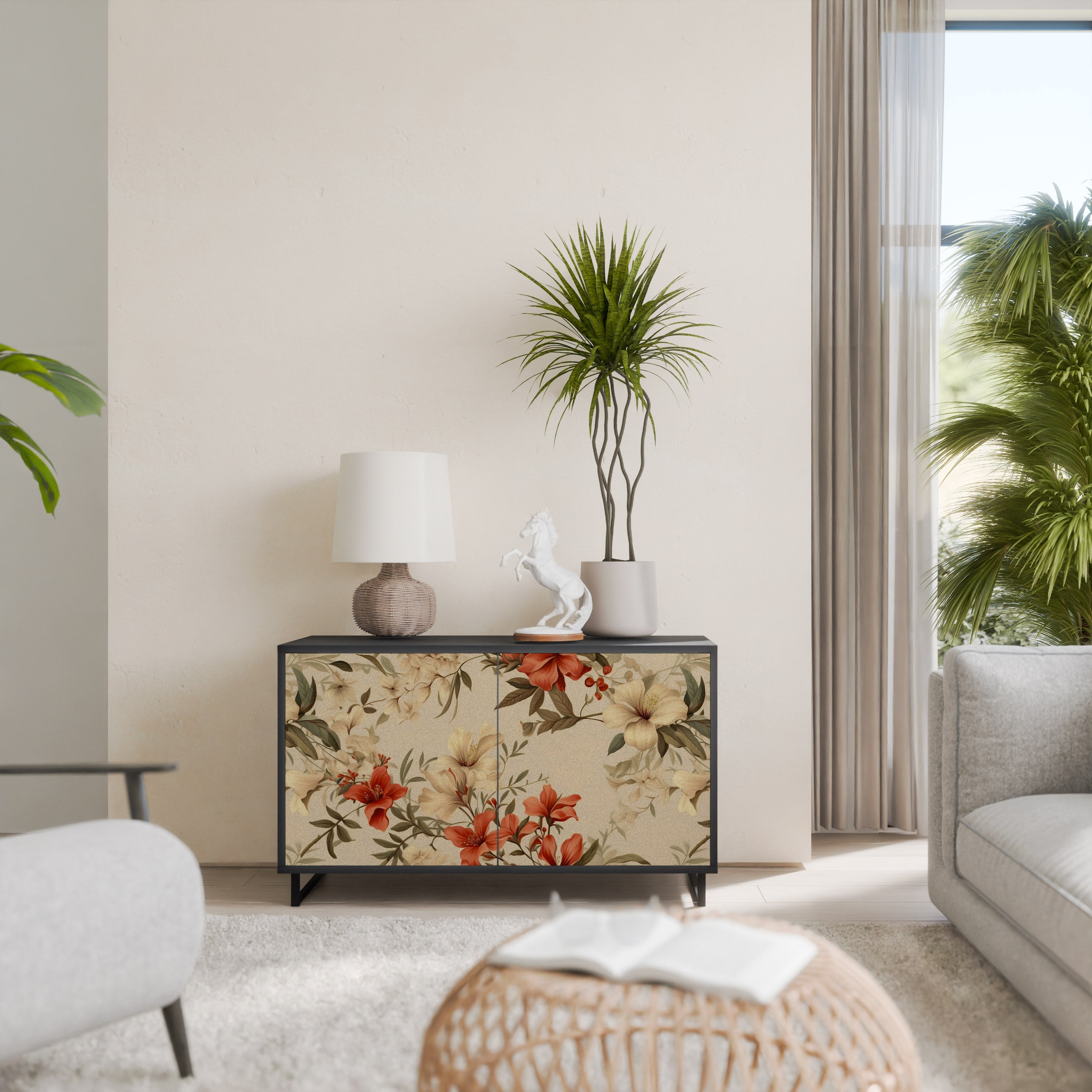 BLOOMING HARMONY 2-Door Sideboard in Black Finish