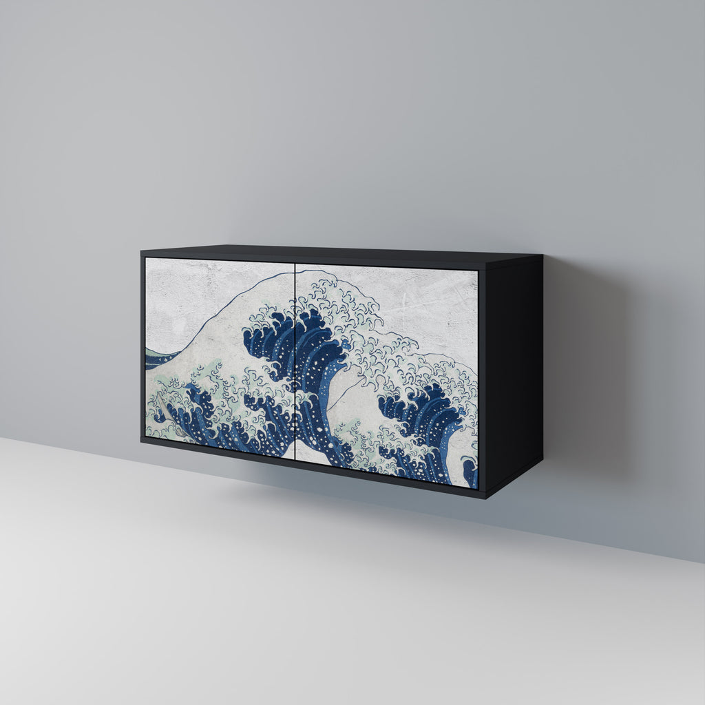 THE GREAT WAVE AT KANAGAWA 2-Door Sideboard in Black Finish