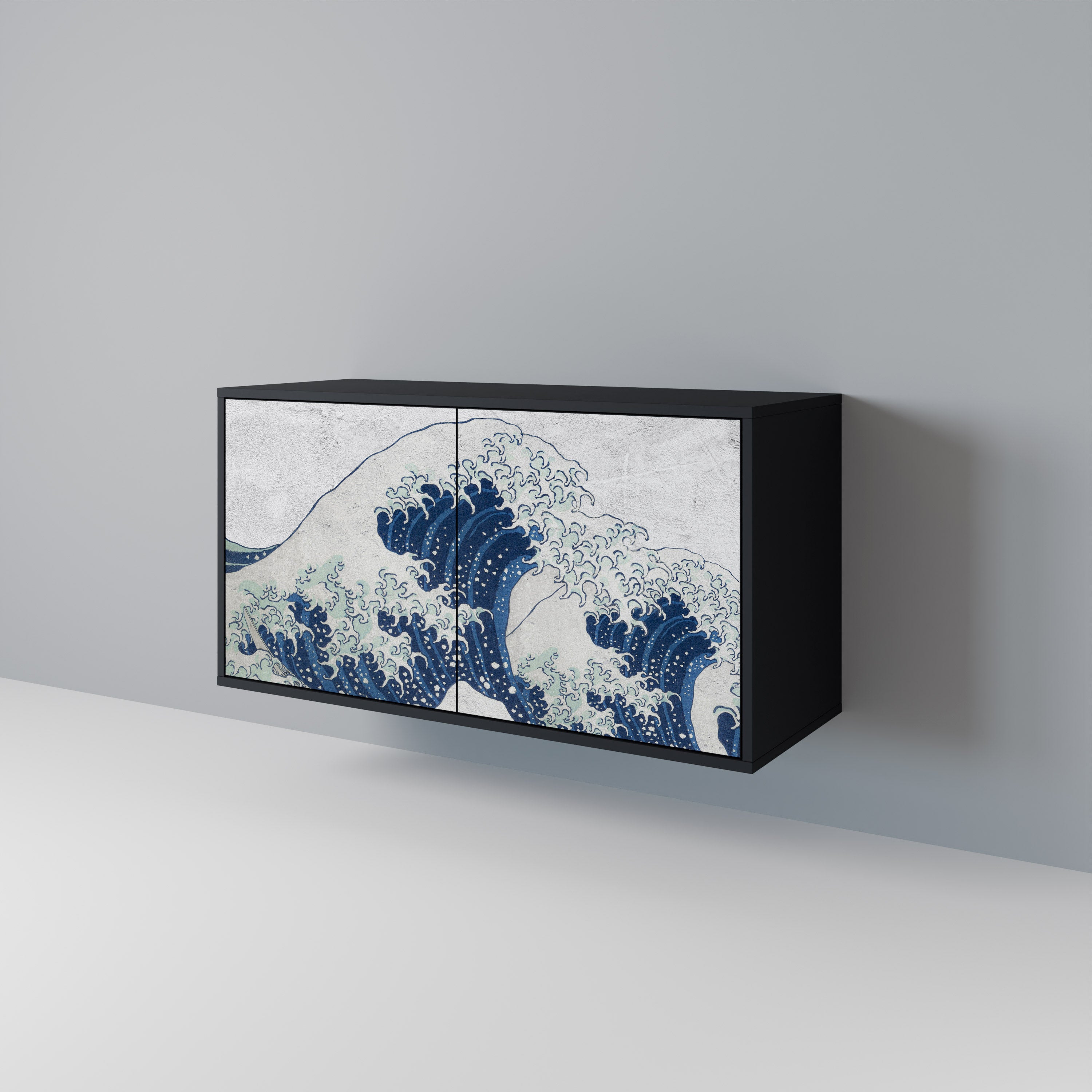 THE GREAT WAVE AT KANAGAWA 2-Door Sideboard in Black Finish