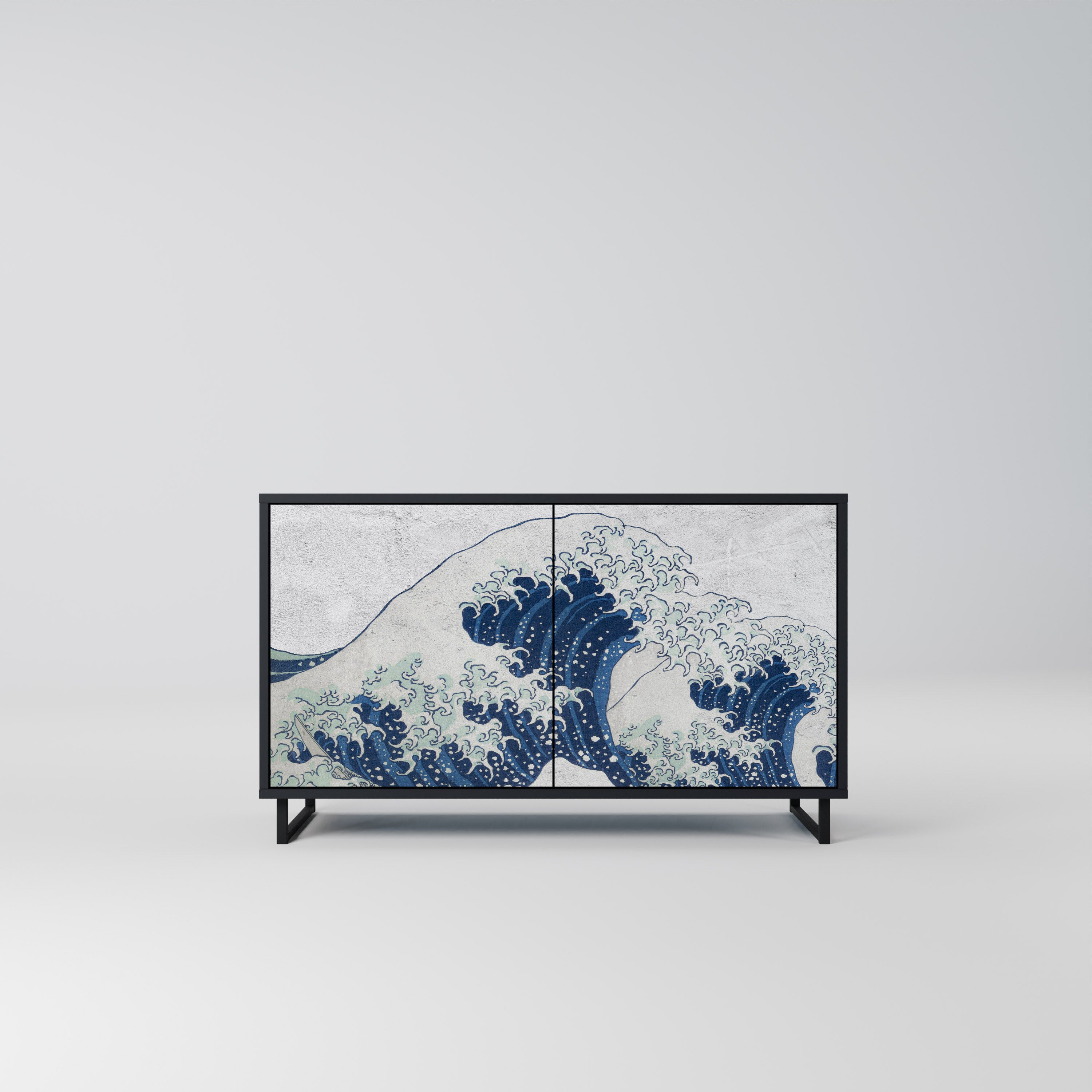THE GREAT WAVE AT KANAGAWA 2-Door Sideboard in Black Finish