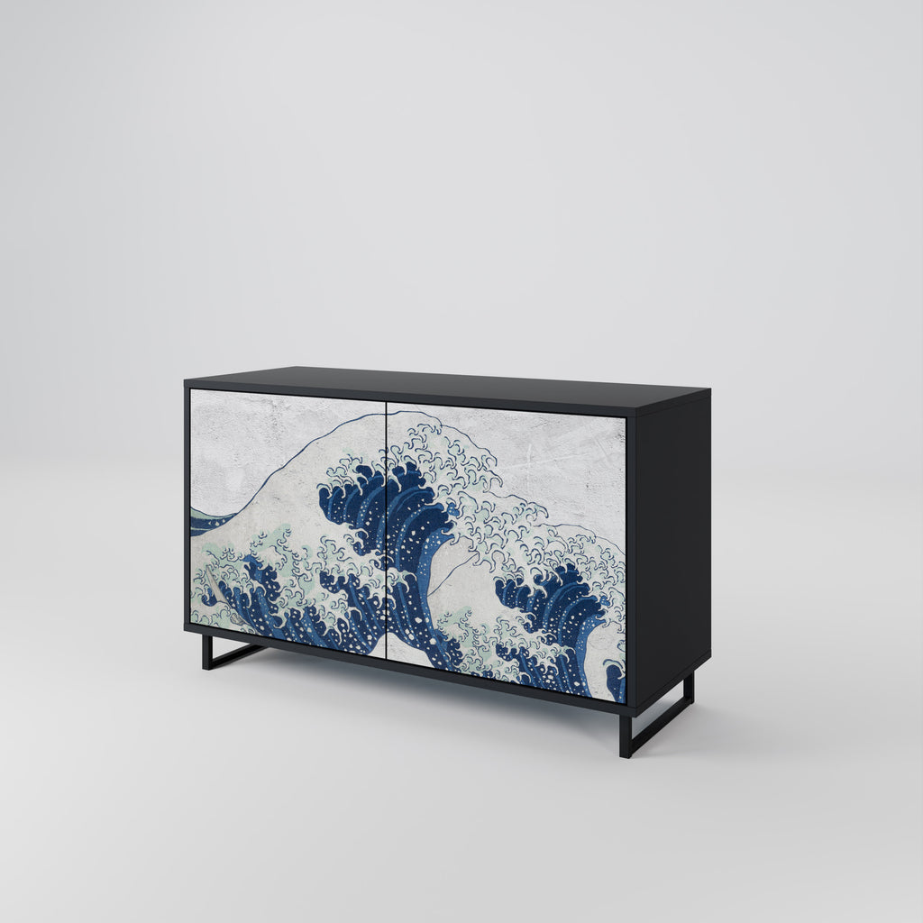 THE GREAT WAVE AT KANAGAWA 2-Door Sideboard in Black Finish