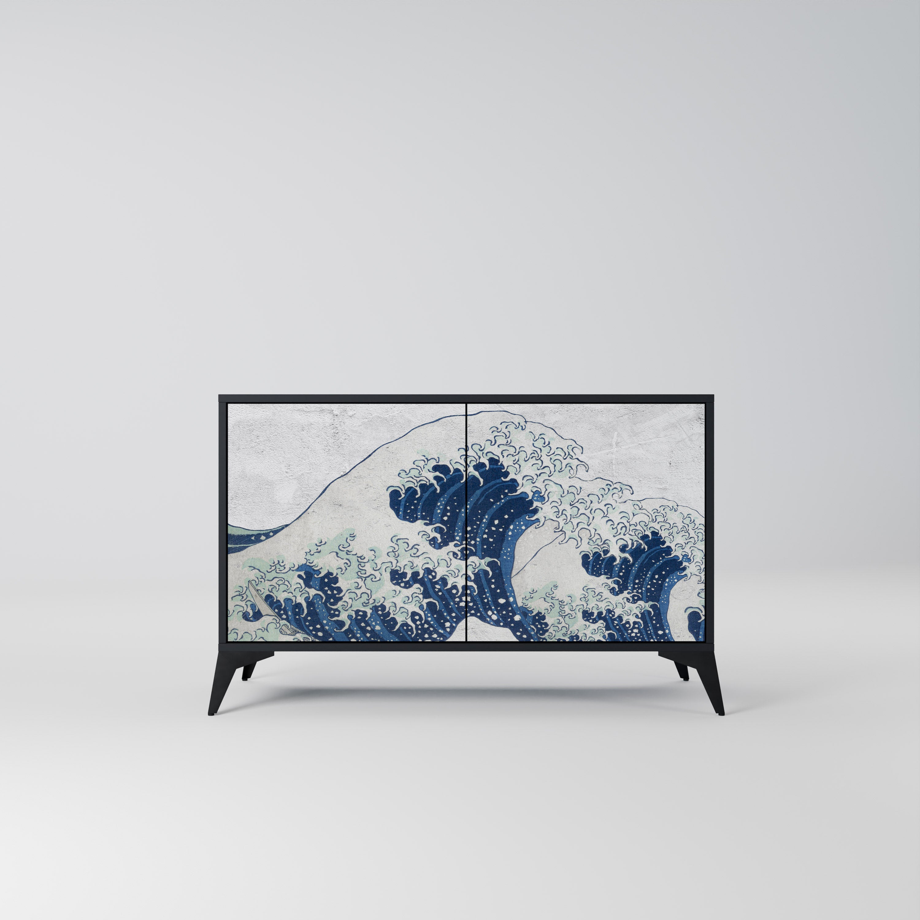 THE GREAT WAVE AT KANAGAWA 2-Door Sideboard in Black Finish