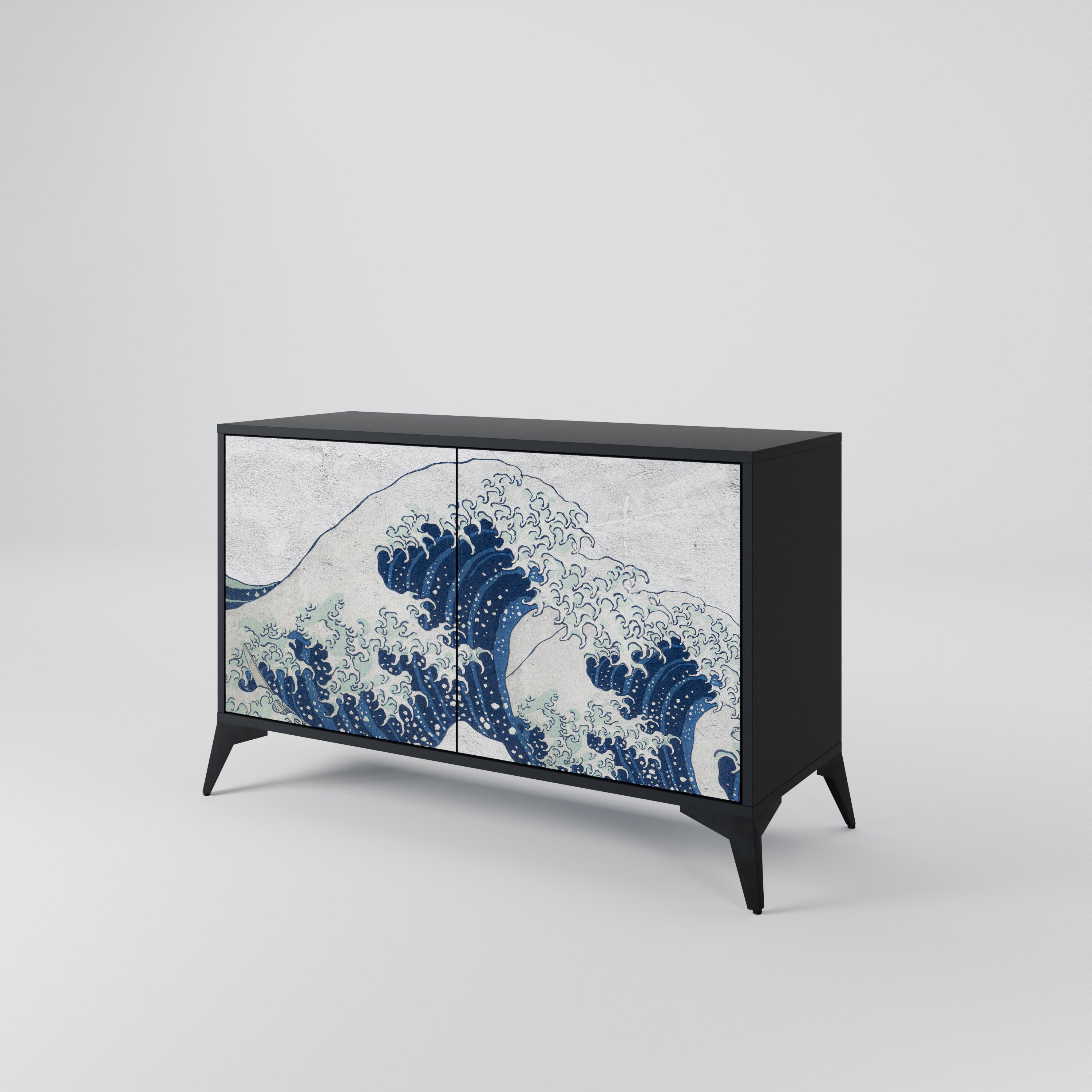 THE GREAT WAVE AT KANAGAWA 2-Door Sideboard in Black Finish
