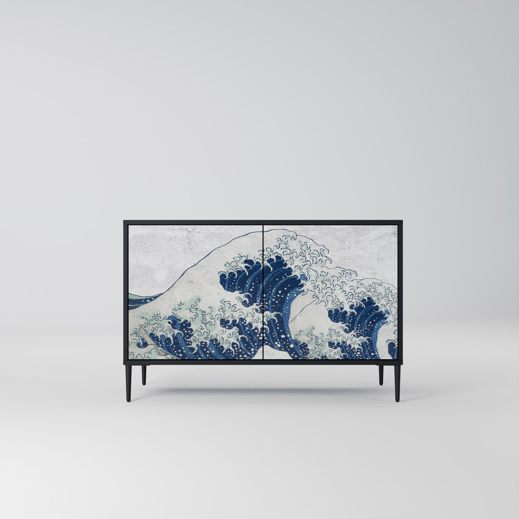 THE GREAT WAVE AT KANAGAWA 2-Door Sideboard in Black Finish