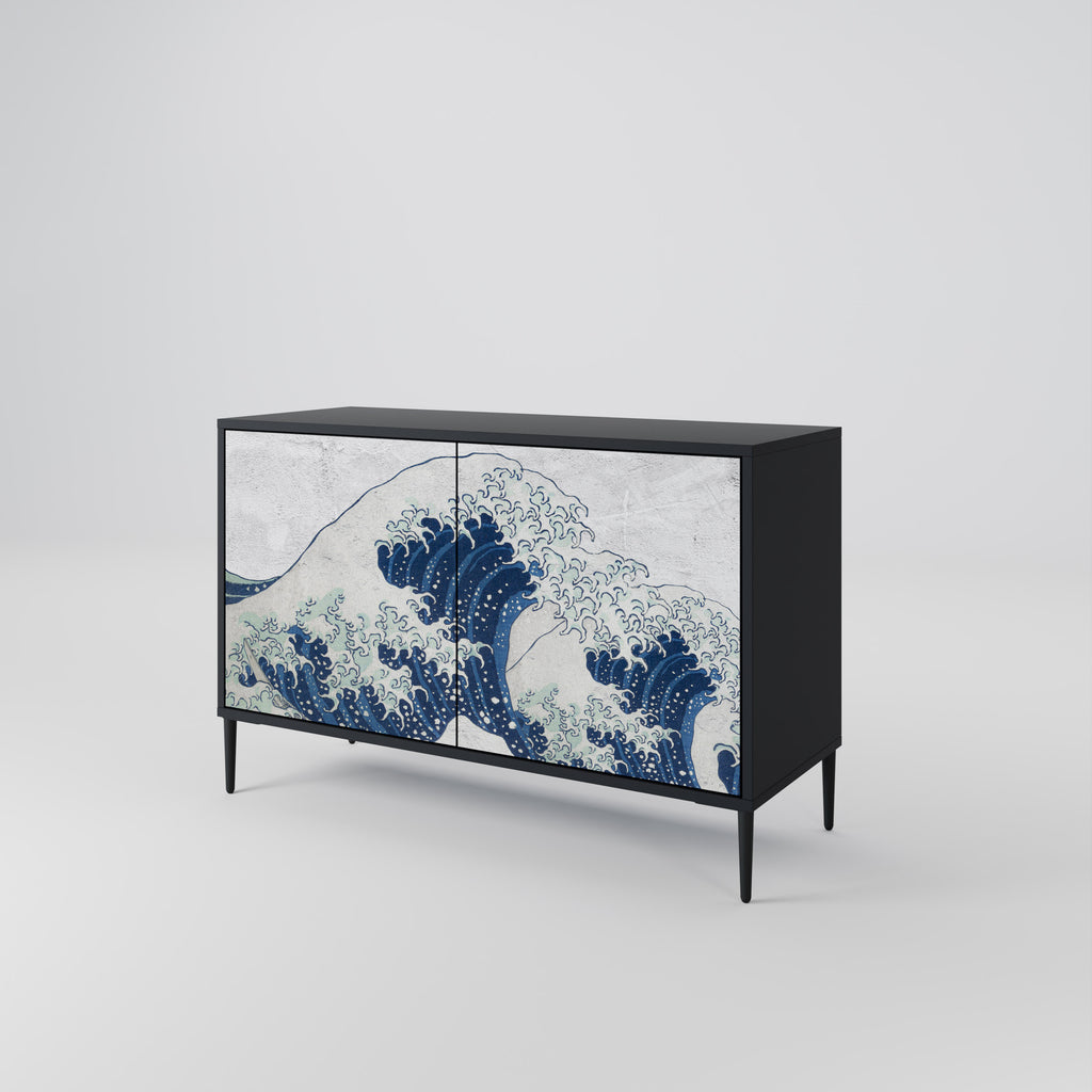 THE GREAT WAVE AT KANAGAWA 2-Door Sideboard in Black Finish