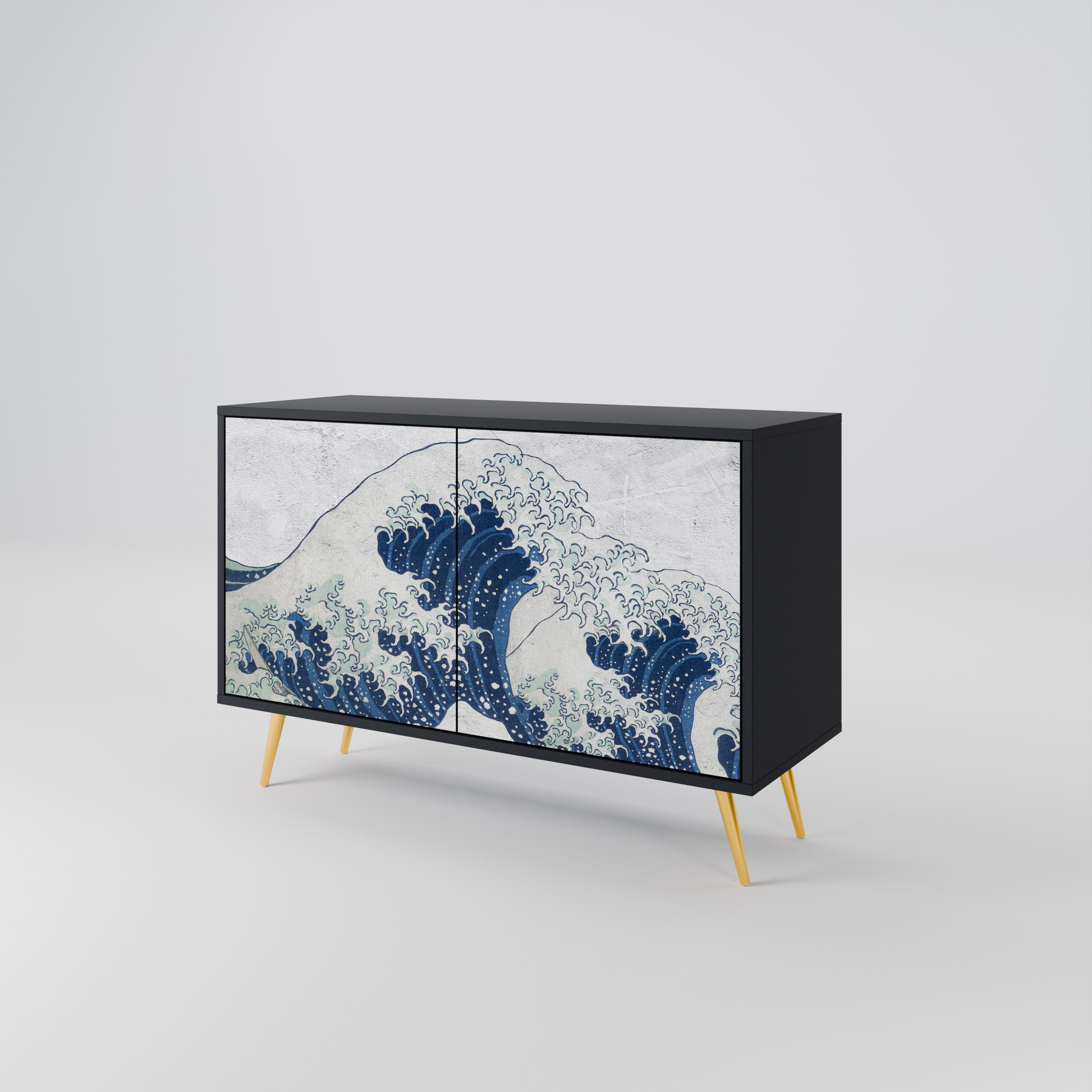 THE GREAT WAVE AT KANAGAWA 2-Door Sideboard in Black Finish