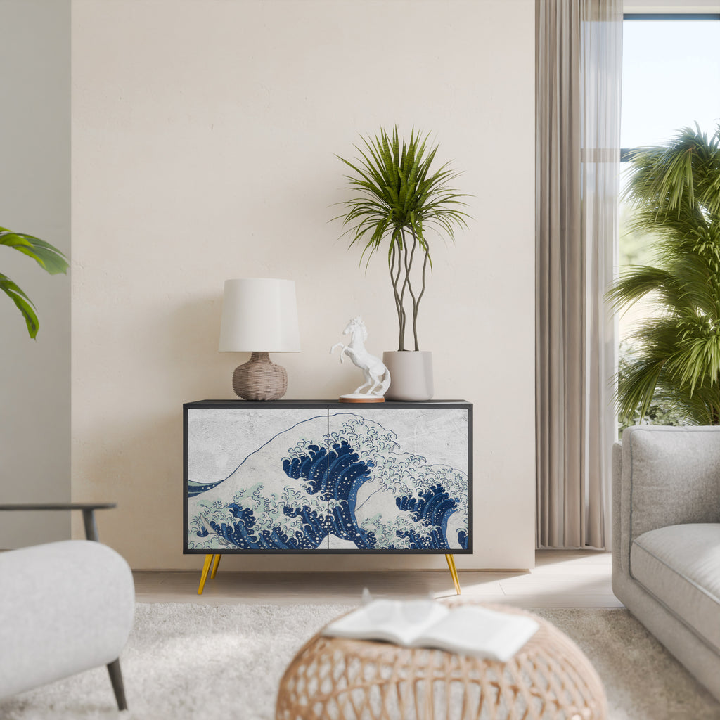 THE GREAT WAVE AT KANAGAWA 2-Door Sideboard in Black Finish