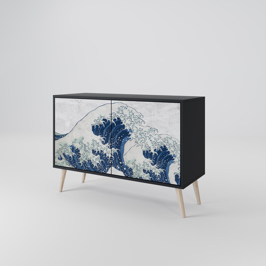 THE GREAT WAVE AT KANAGAWA 2-Door Sideboard in Black Finish