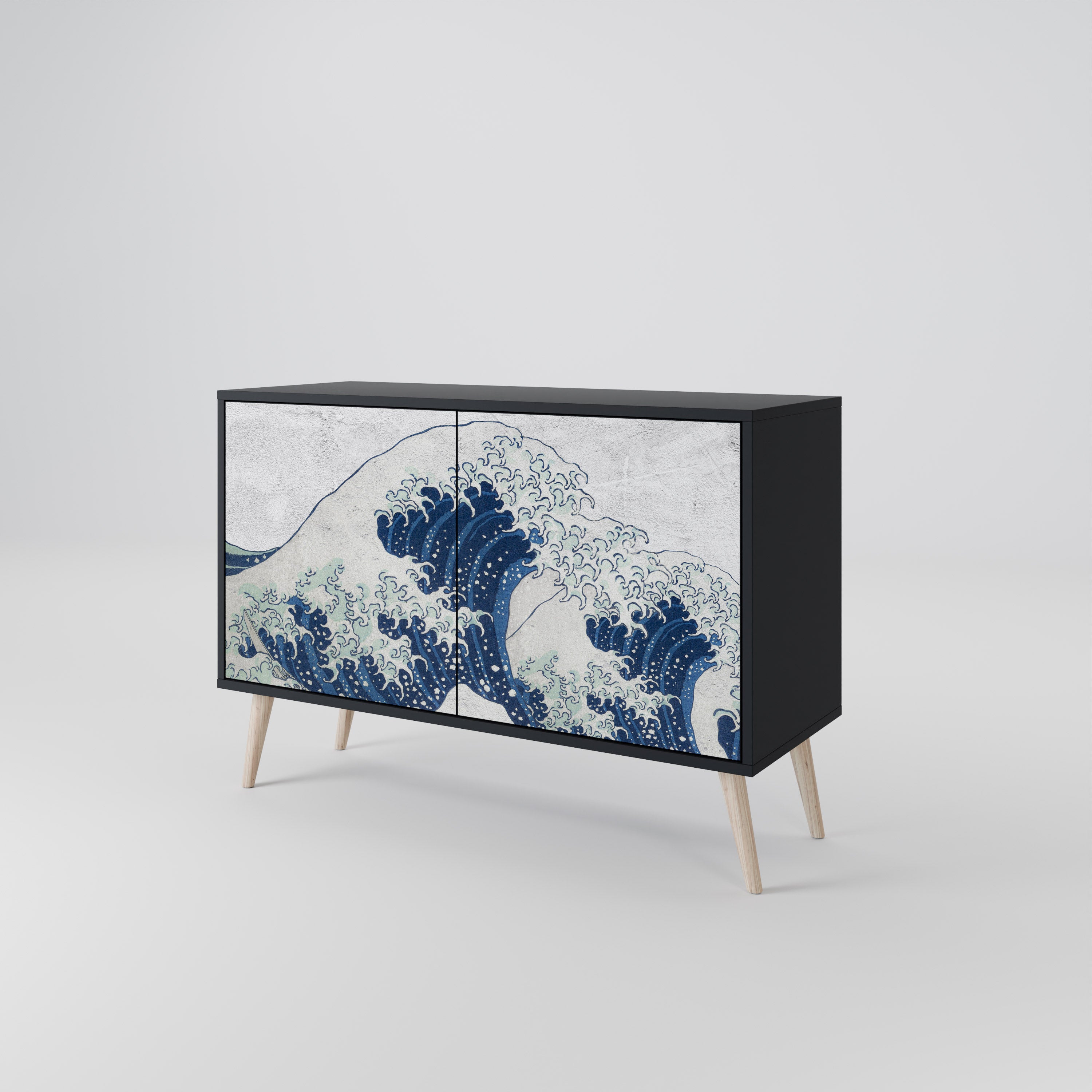 THE GREAT WAVE AT KANAGAWA 2-Door Sideboard in Black Finish