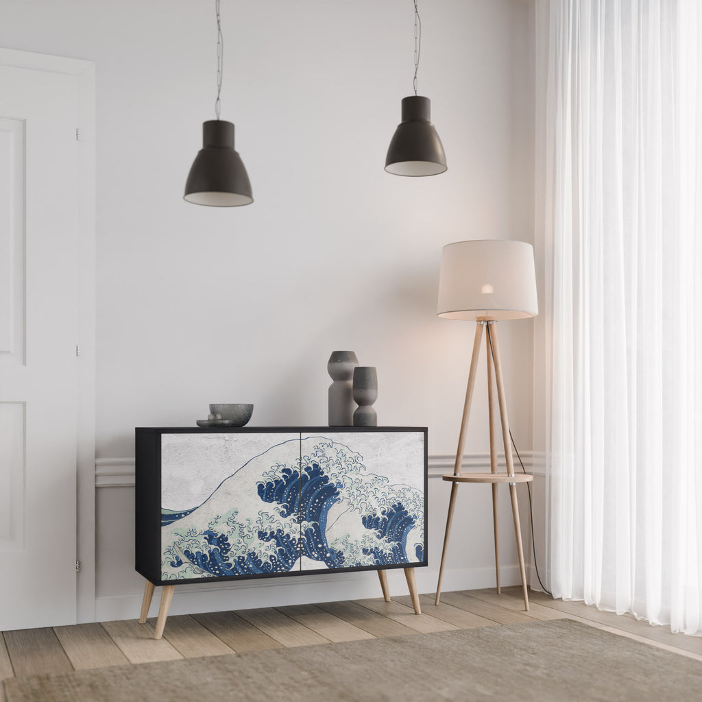 THE GREAT WAVE AT KANAGAWA 2-Door Sideboard in Black Finish