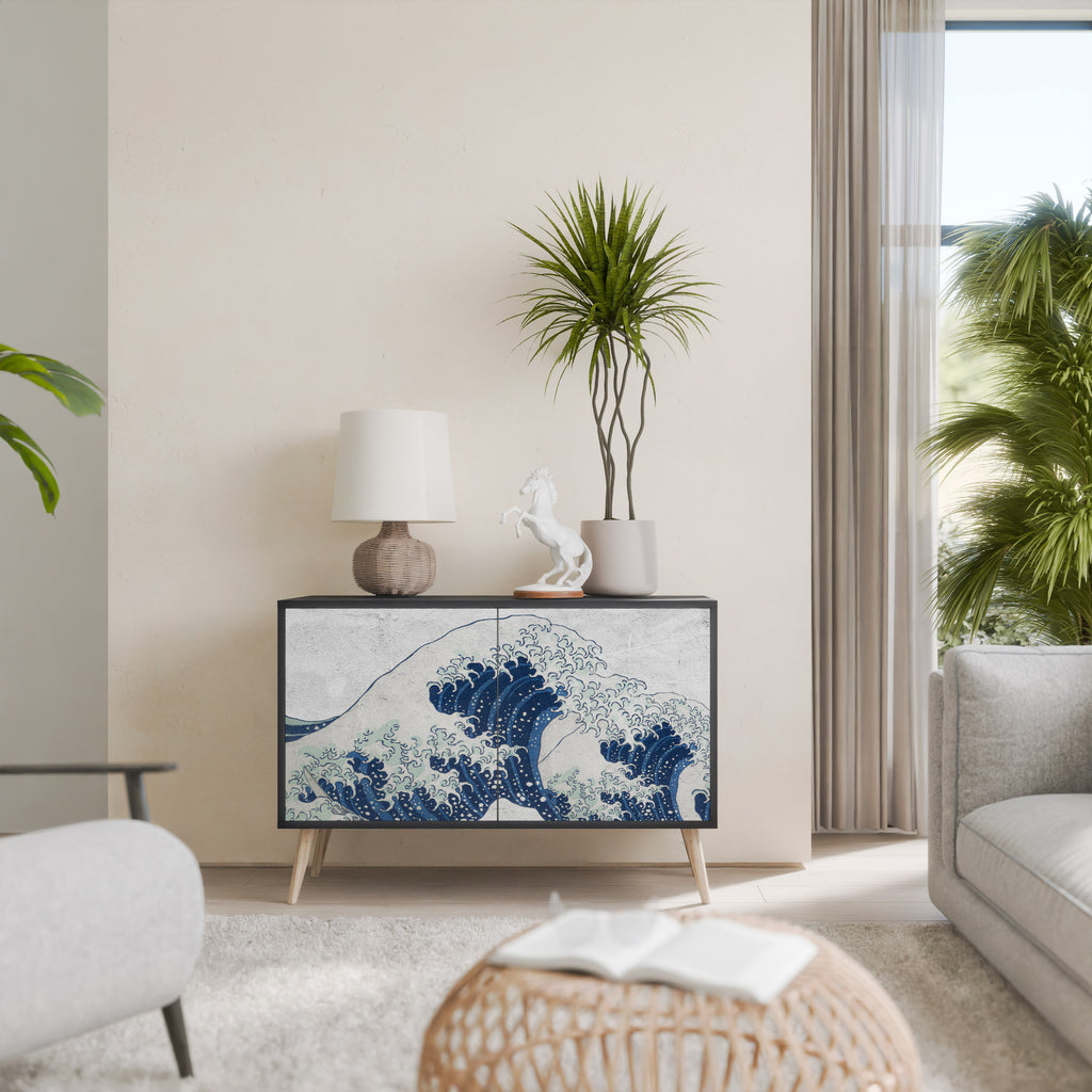 THE GREAT WAVE AT KANAGAWA 2-Door Sideboard in Black Finish