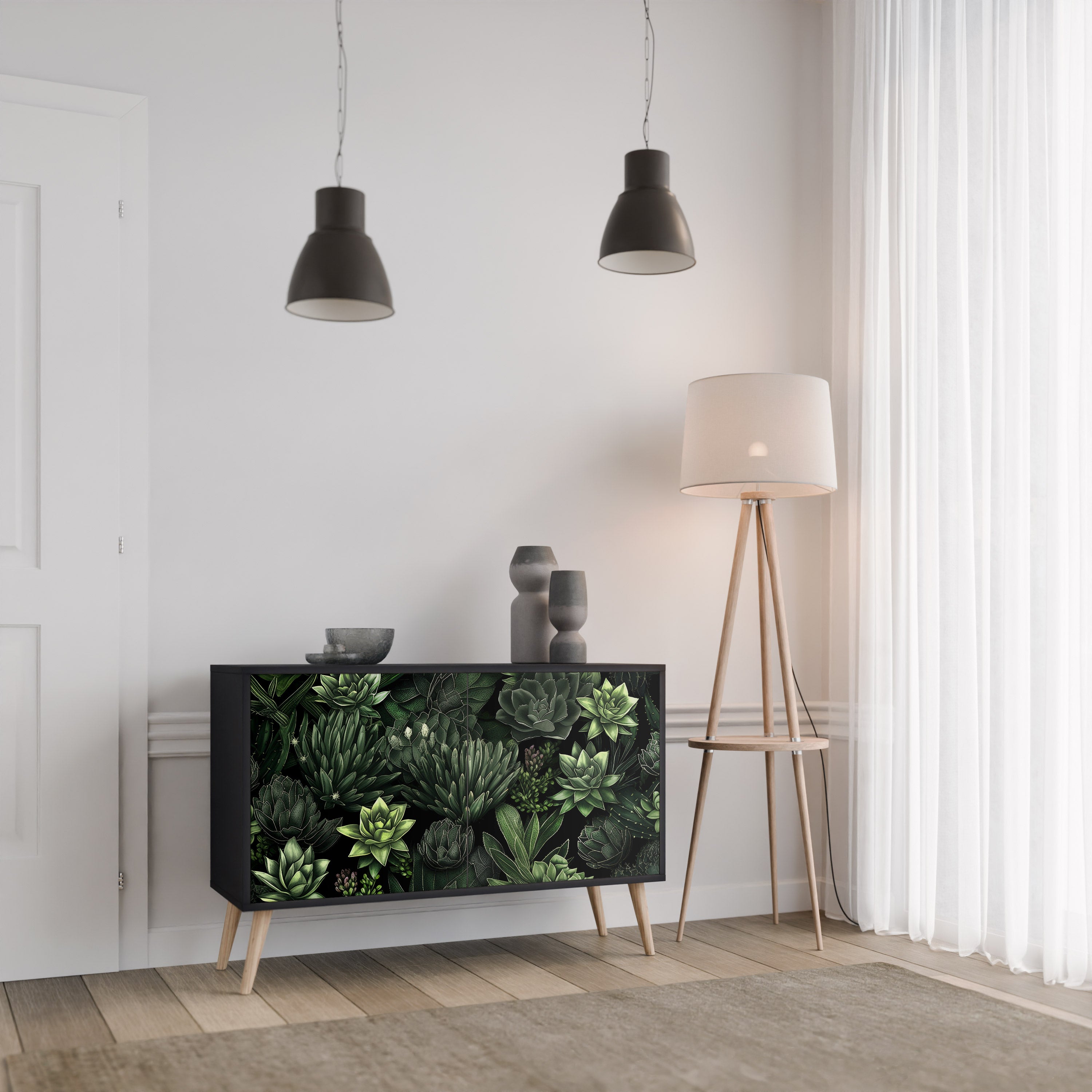 SUCCULENT JUNGLE 2-Door Sideboard in Black Finish